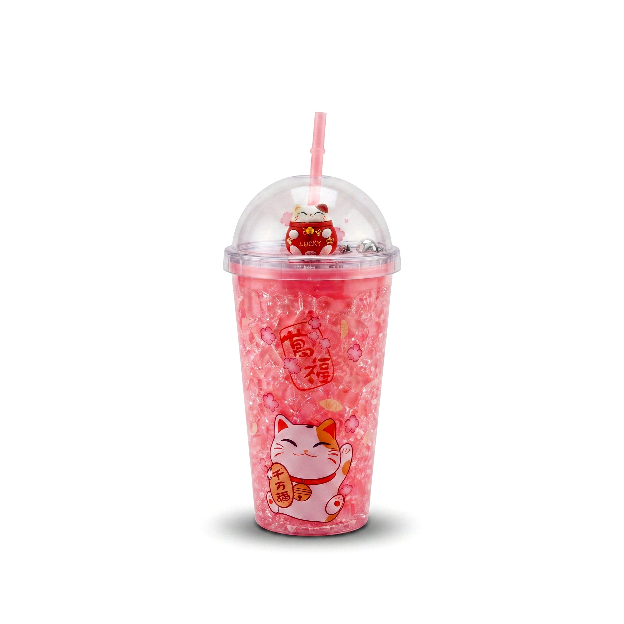 A/C 450 ML Acrylic Double Wall Cartoon Glitter Tumbler With Plastic Straw