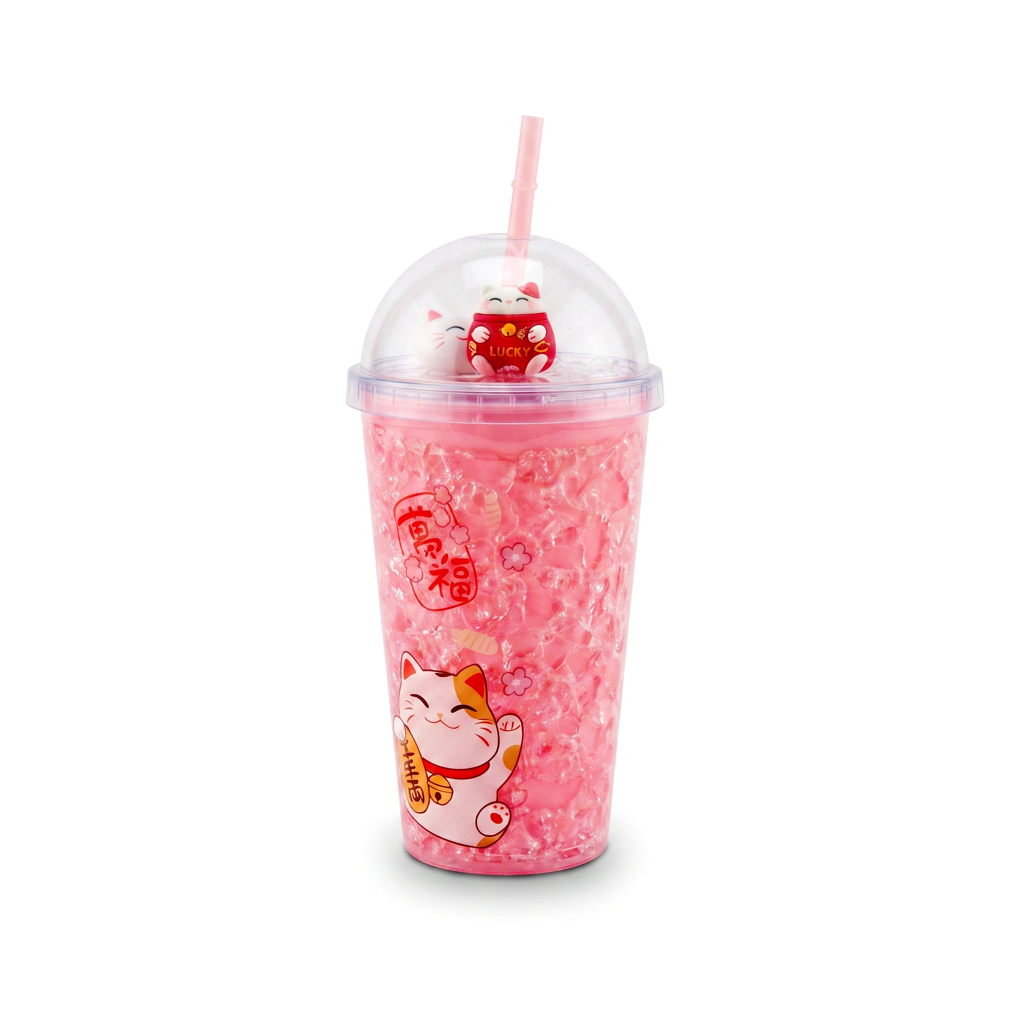 A/C 450 ML Acrylic Double Wall Cartoon Glitter Tumbler With Plastic Straw