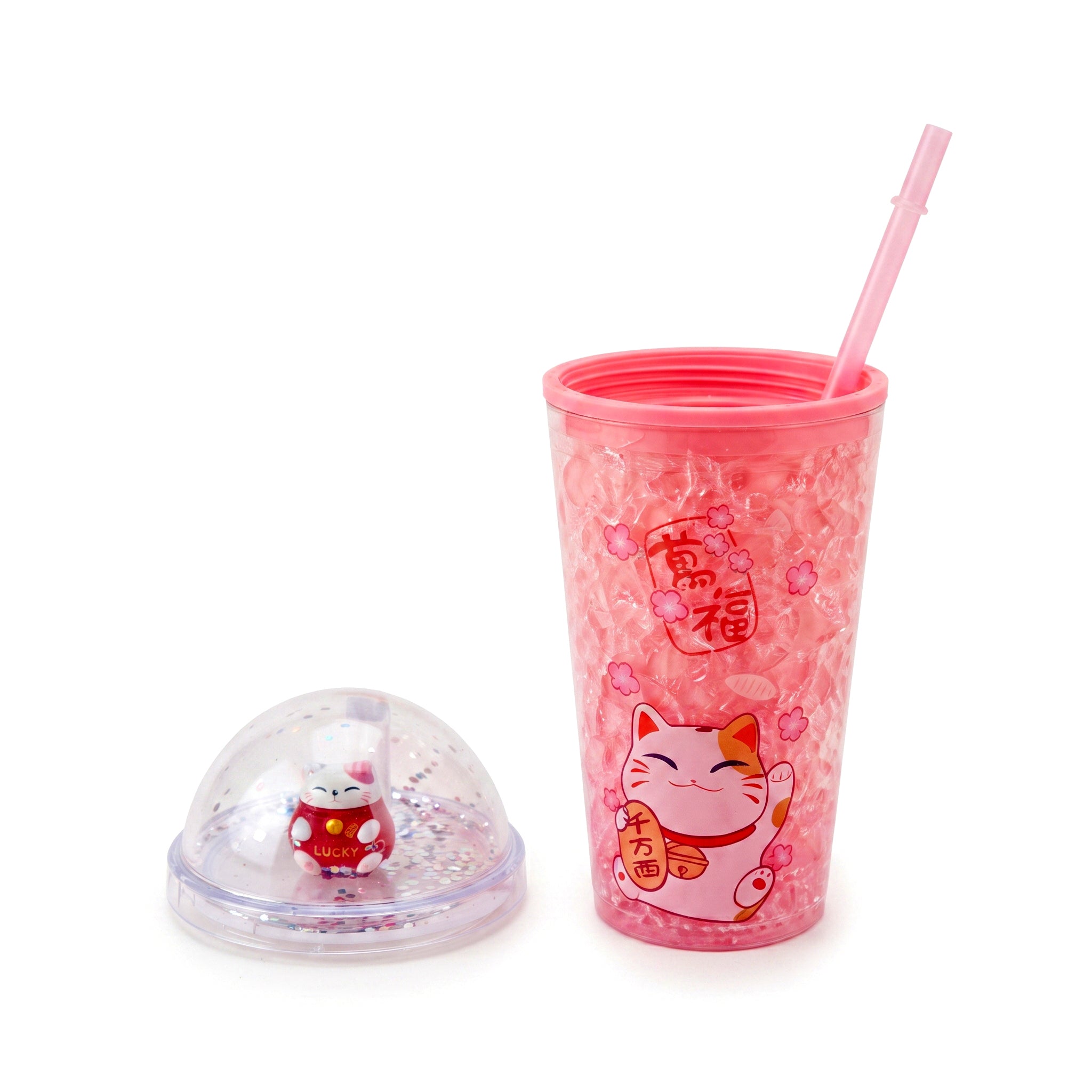 A/C 450 ML Acrylic Double Wall Cartoon Glitter Tumbler With Plastic Straw