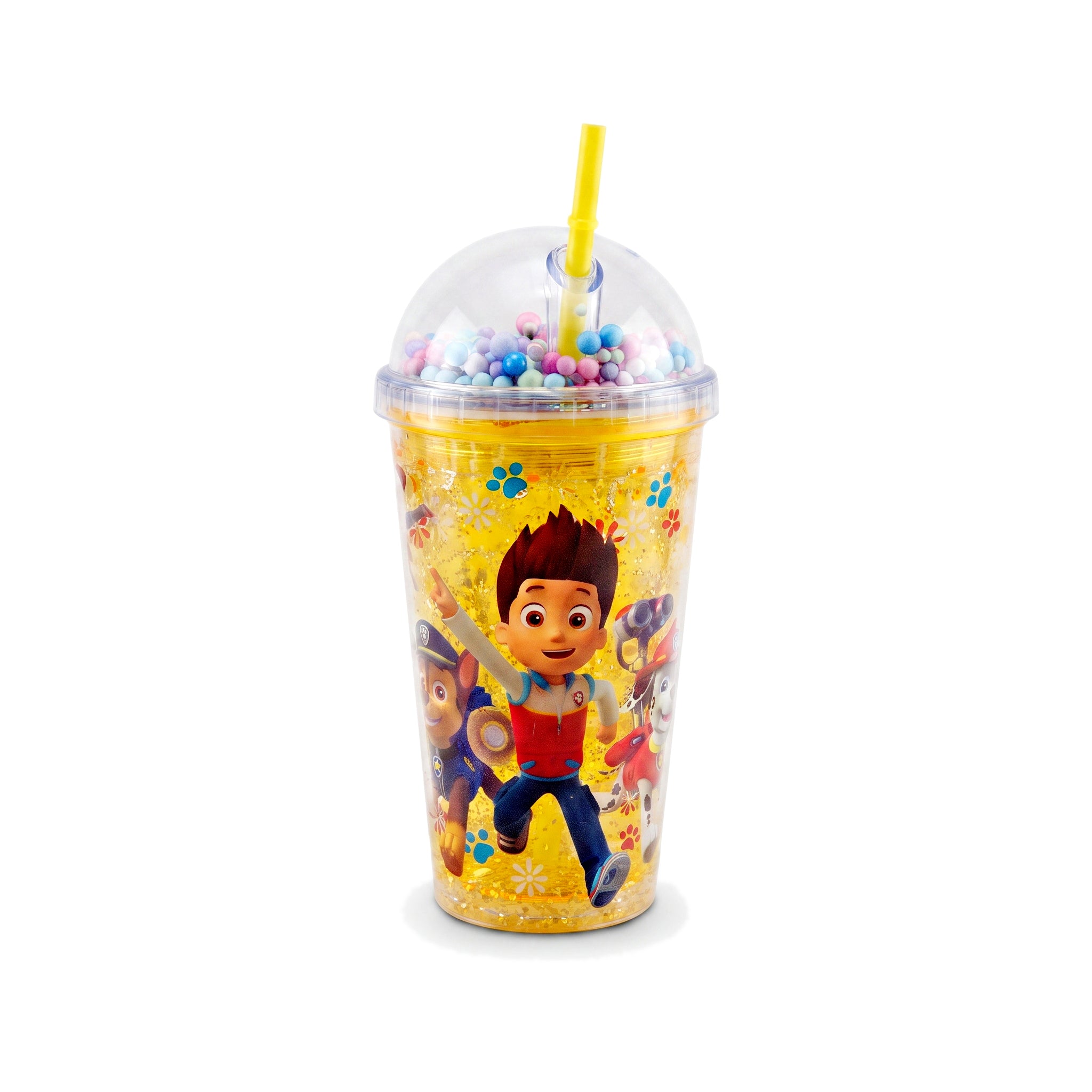 A/C 450 ML Acrylic Double Wall Cartoon Glitter Tumbler With Plastic Straw