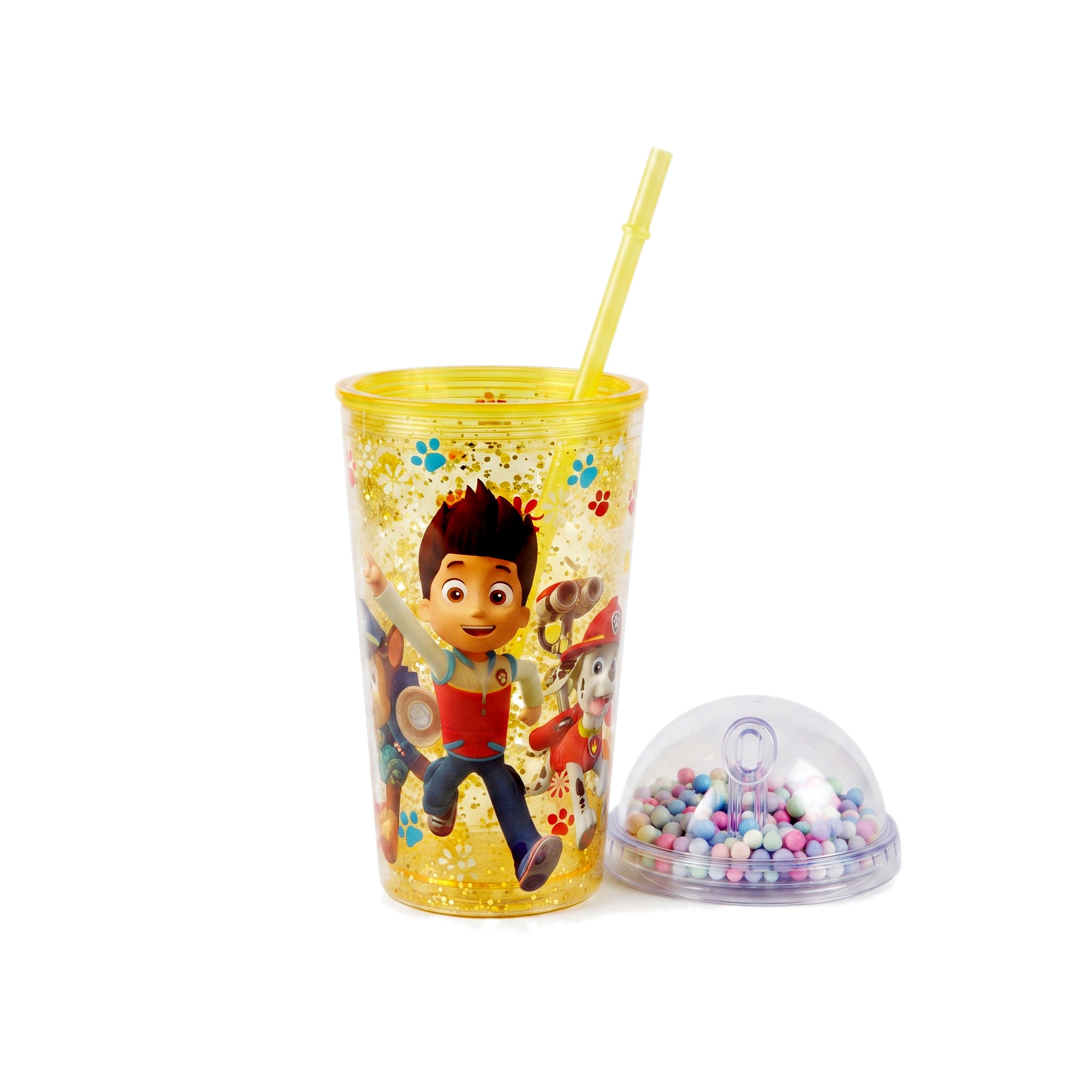A/C 450 ML Acrylic Double Wall Cartoon Glitter Tumbler With Plastic Straw