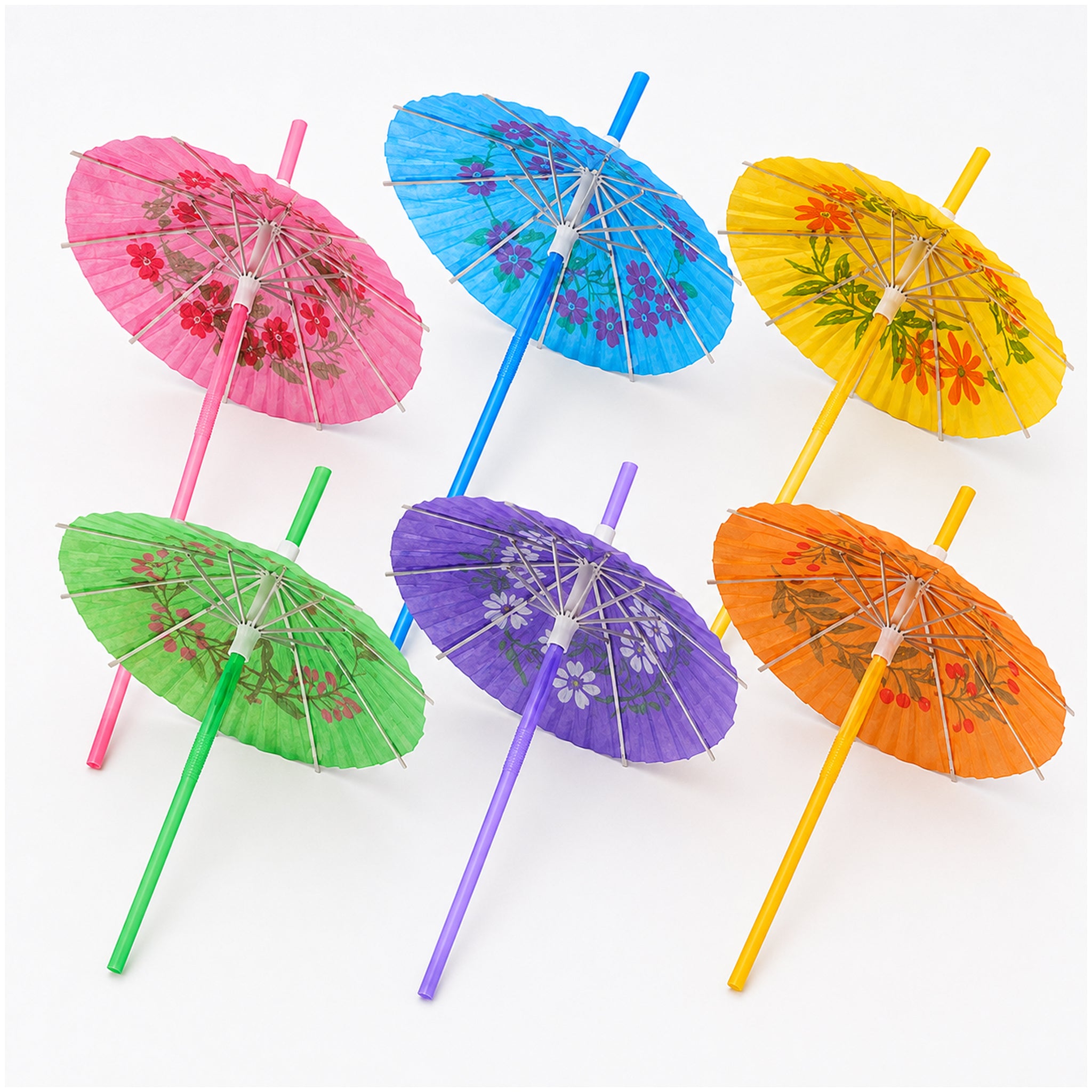 Artistic Plastic Multi-Colored Umbrella Straws Pack