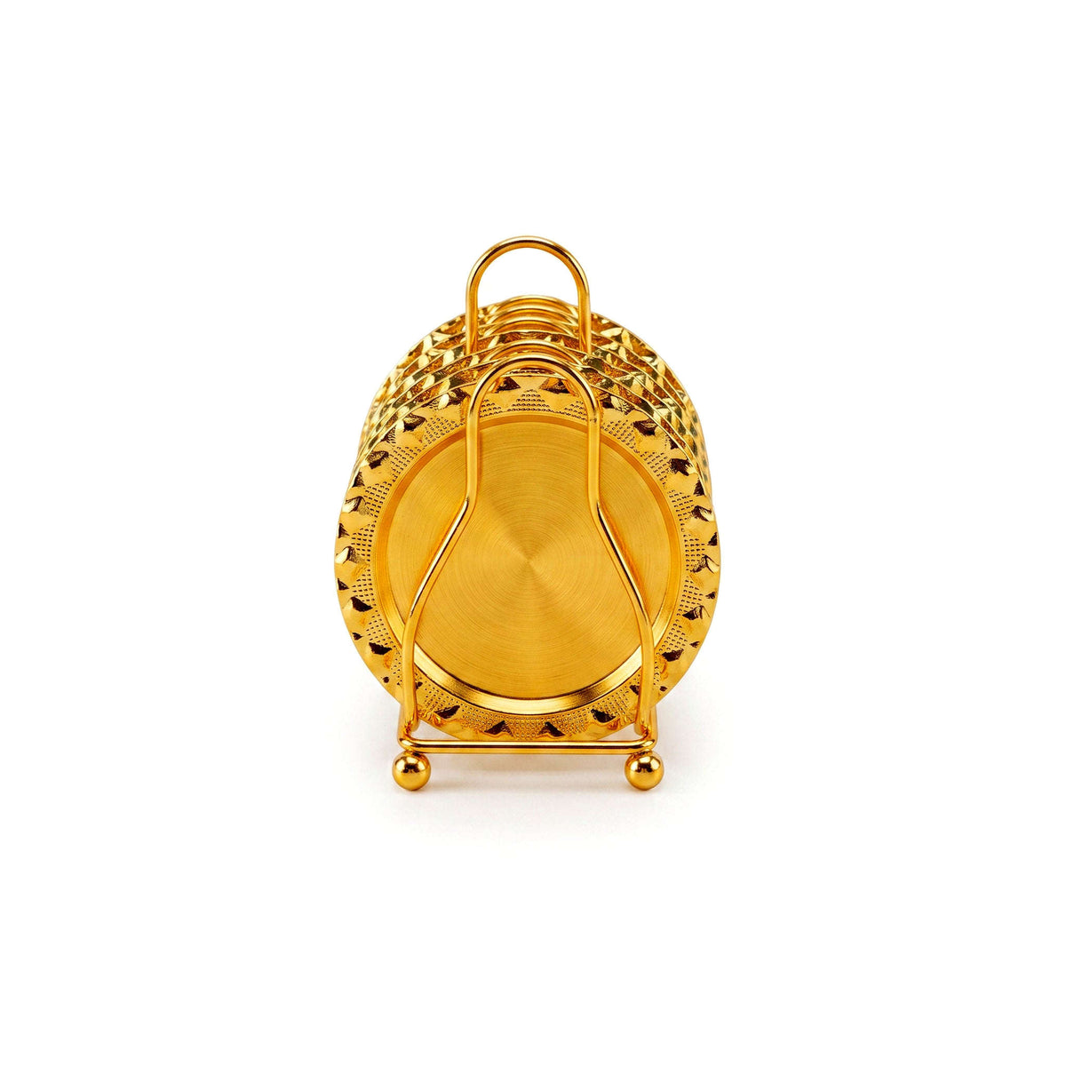 Fancy 6-Piece Metal Golden Coaster Set With Stand Kaka Bawa Sons