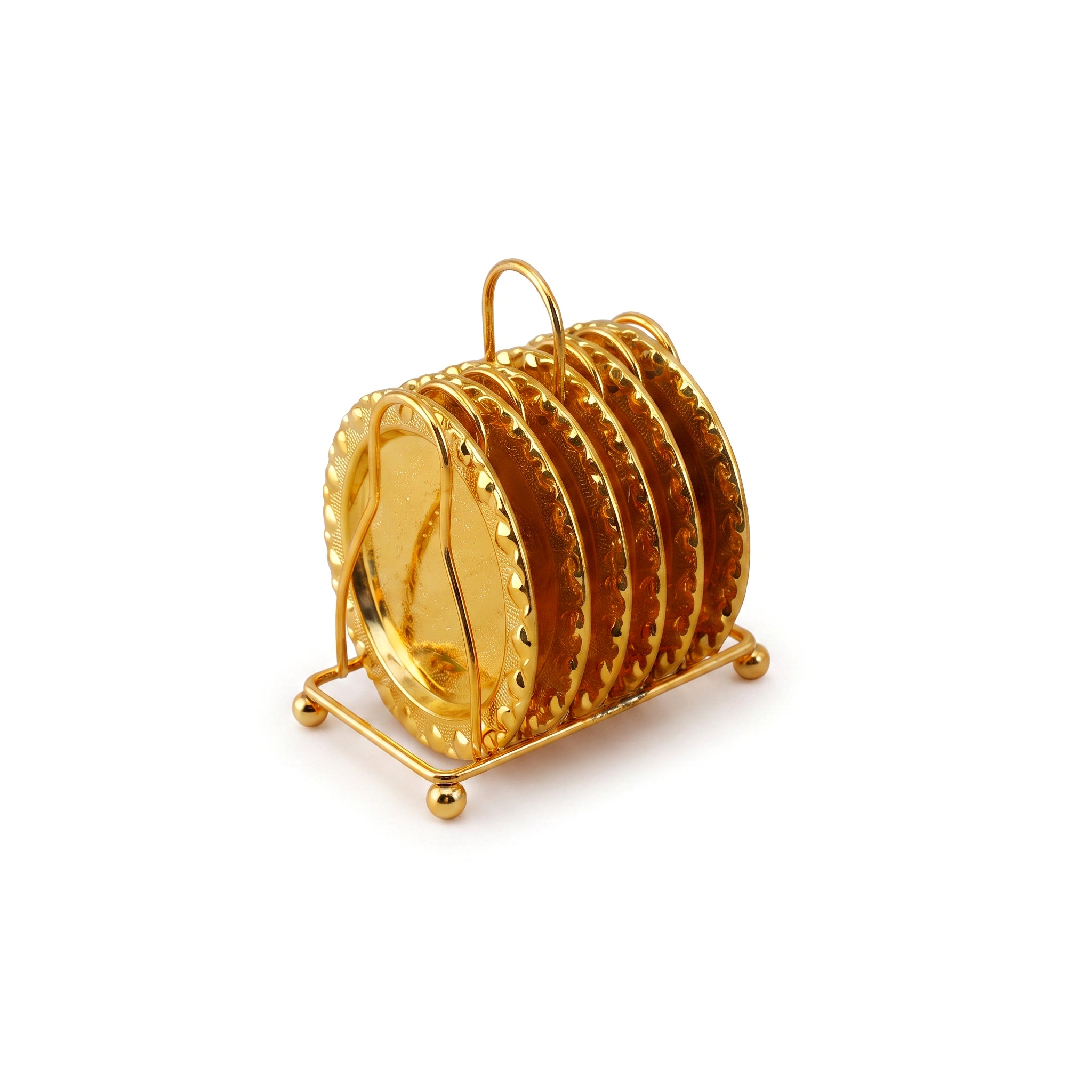 Fancy 6-Piece Metal Golden Coaster Set With Stand