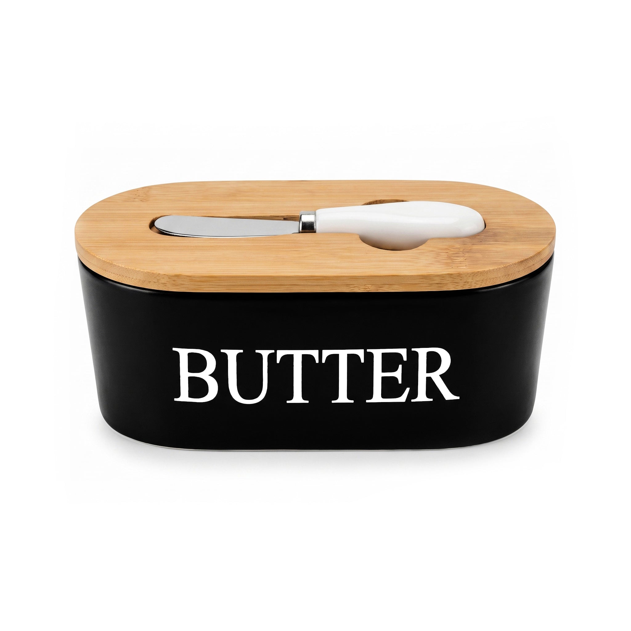 Lotus Ceramic Oval Butter Dish With Knife