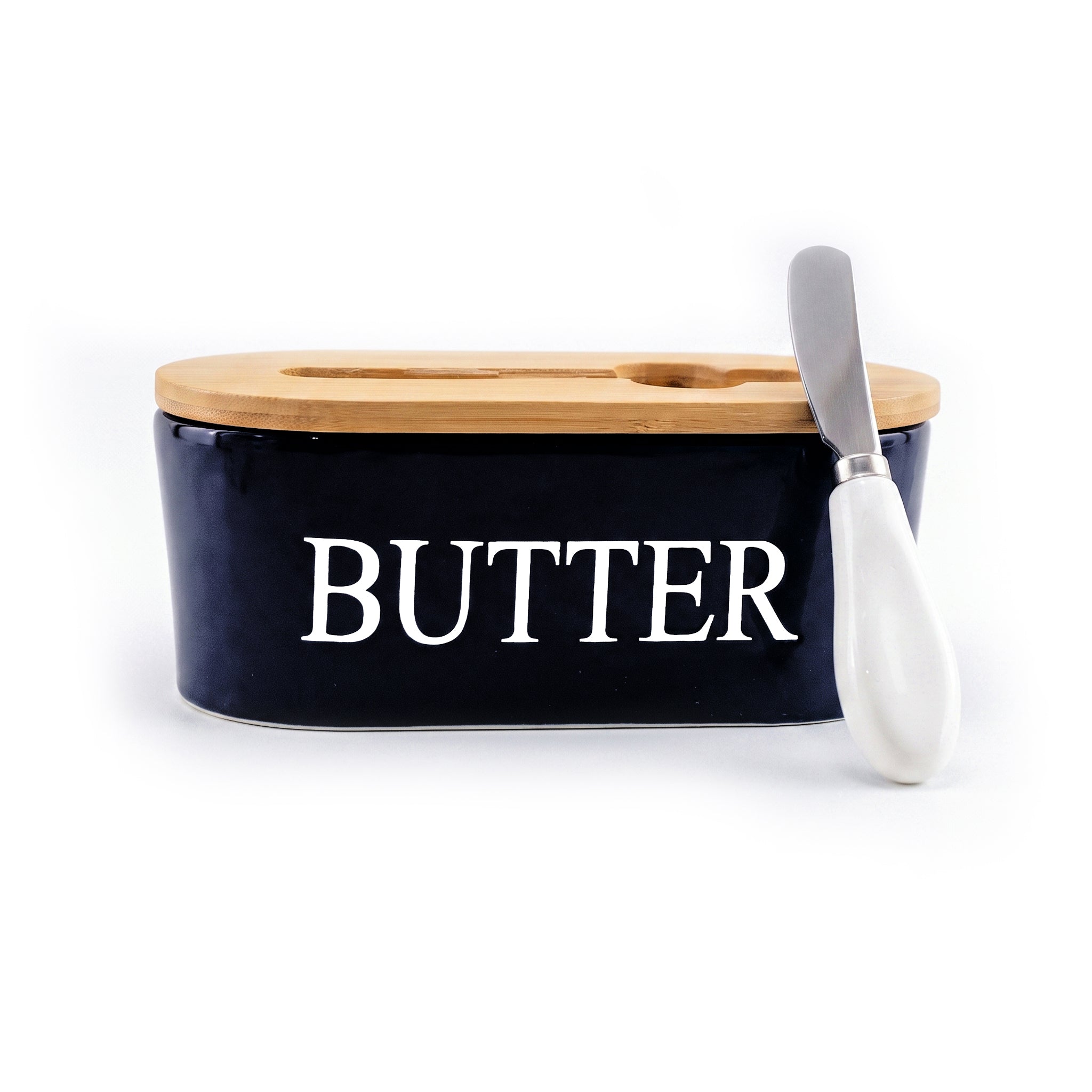 Lotus Ceramic Oval Butter Dish With Knife