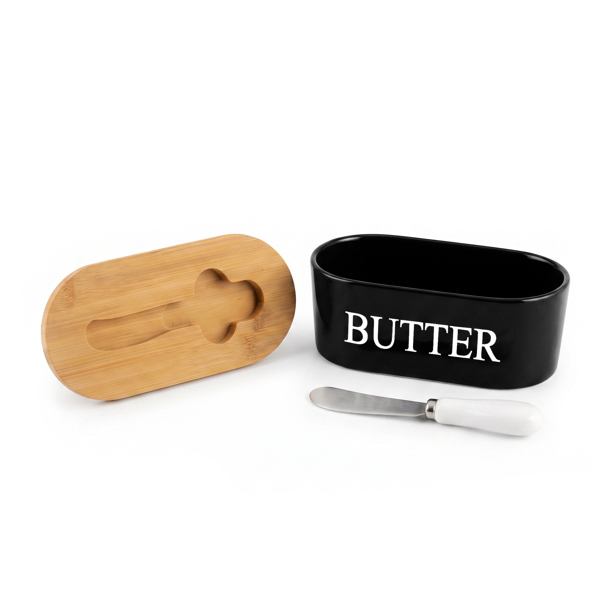 Lotus Ceramic Oval Butter Dish With Knife