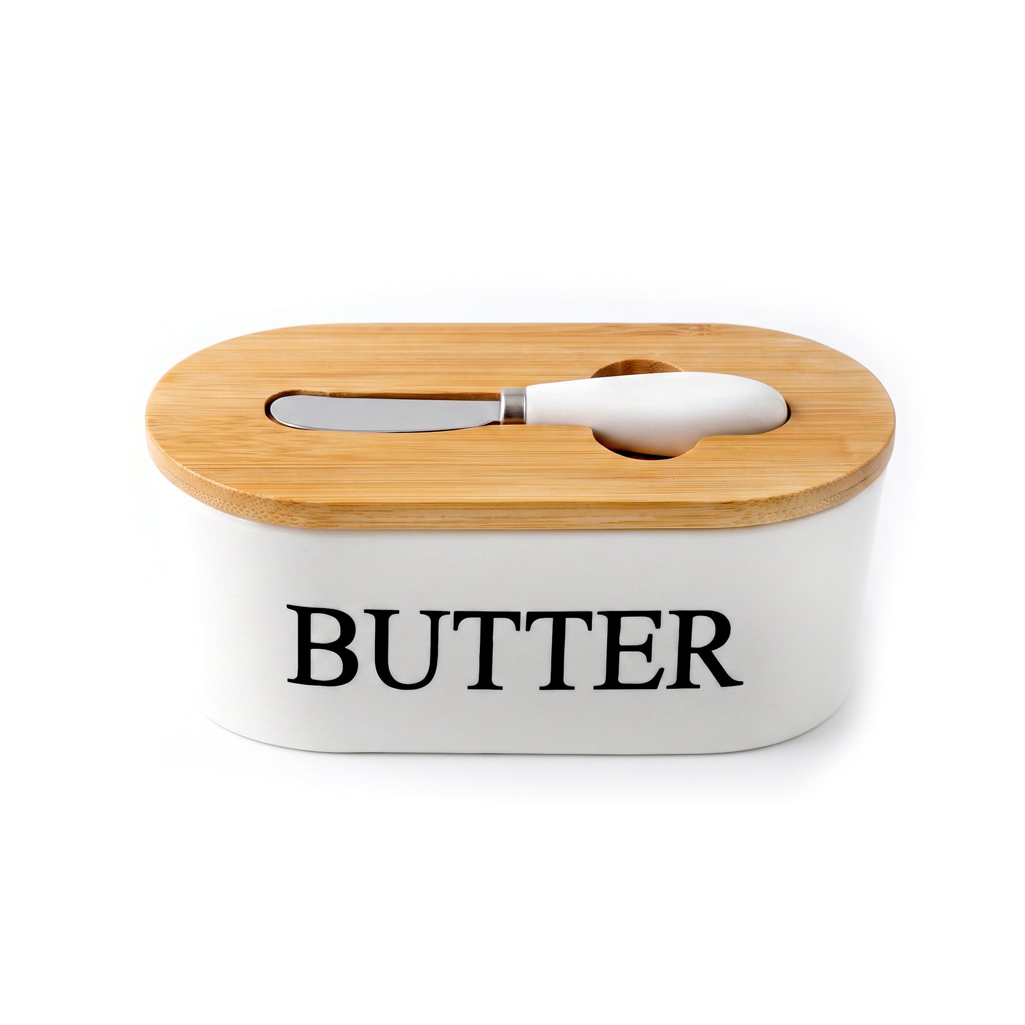 Lotus Ceramic Oval Butter Dish With Knife
