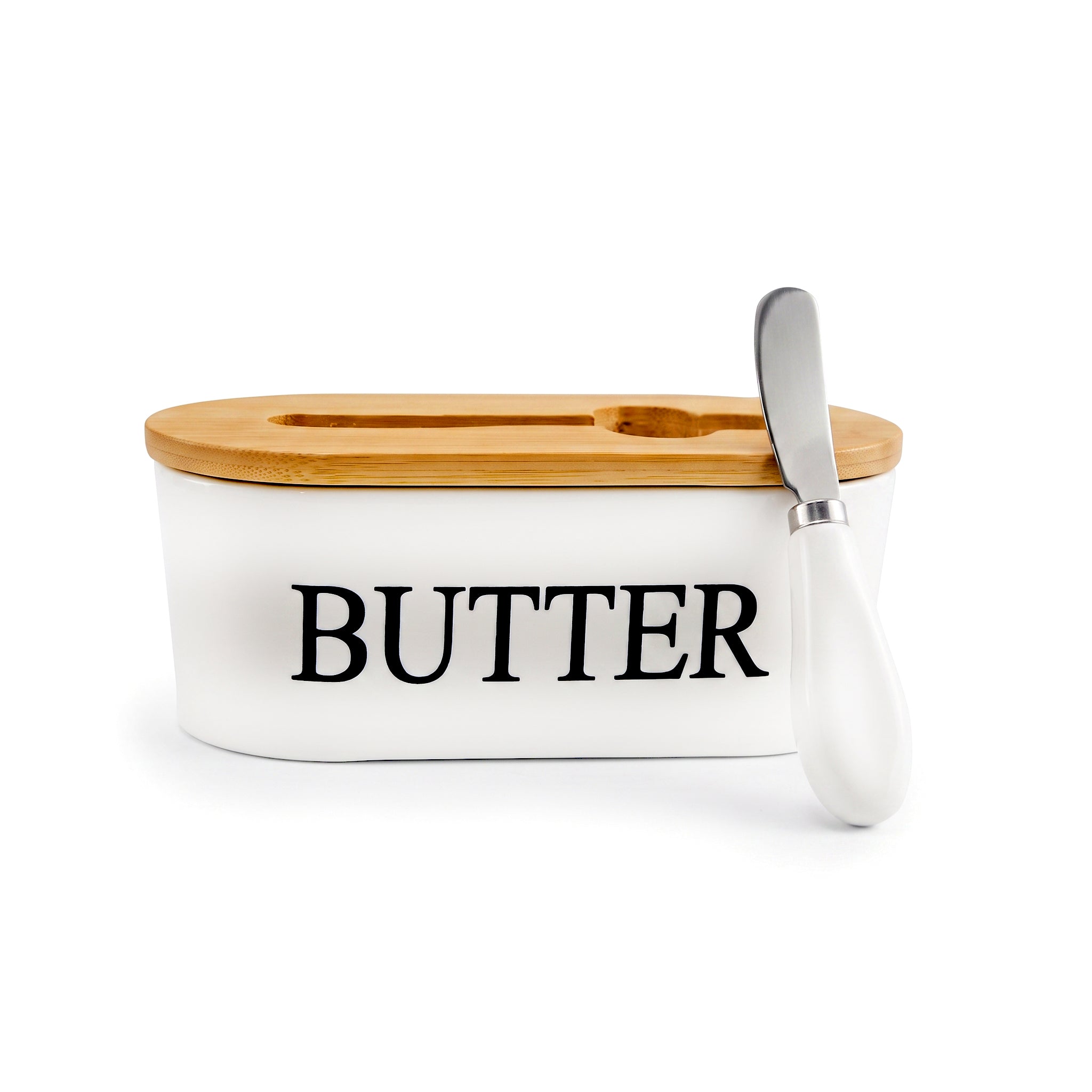 Lotus Ceramic Oval Butter Dish With Knife