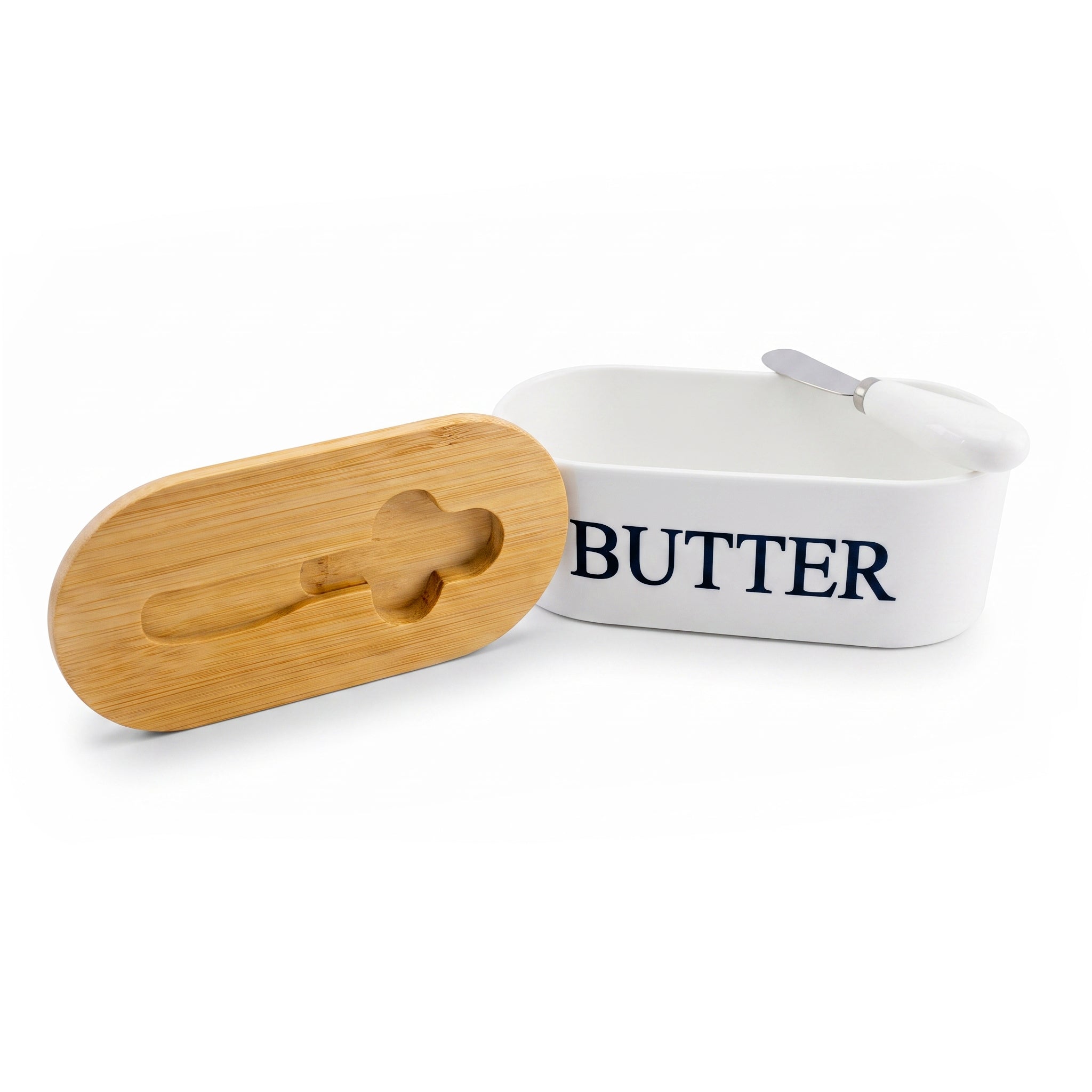 Lotus Ceramic Oval Butter Dish With Knife