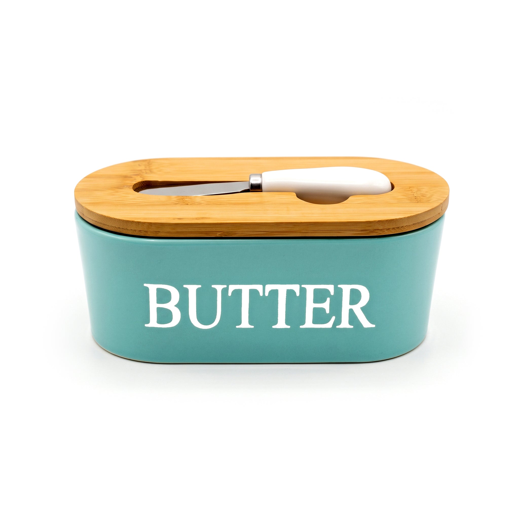 Lotus Ceramic Oval Butter Dish With Knife