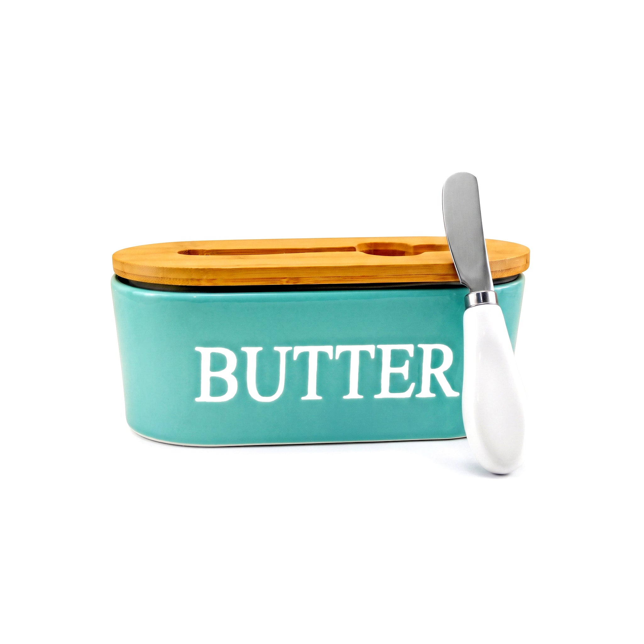 Lotus Ceramic Oval Butter Dish With Knife