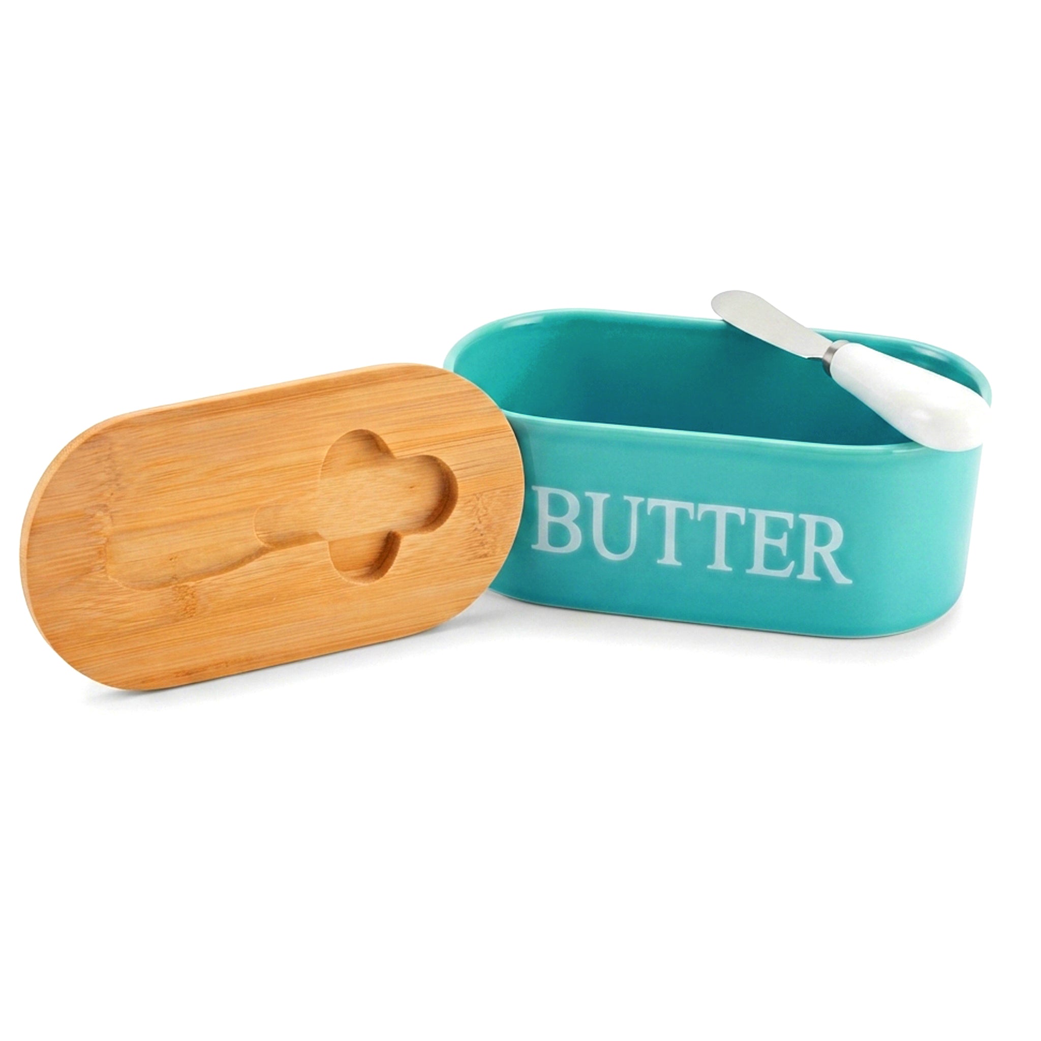 Lotus Ceramic Oval Butter Dish With Knife