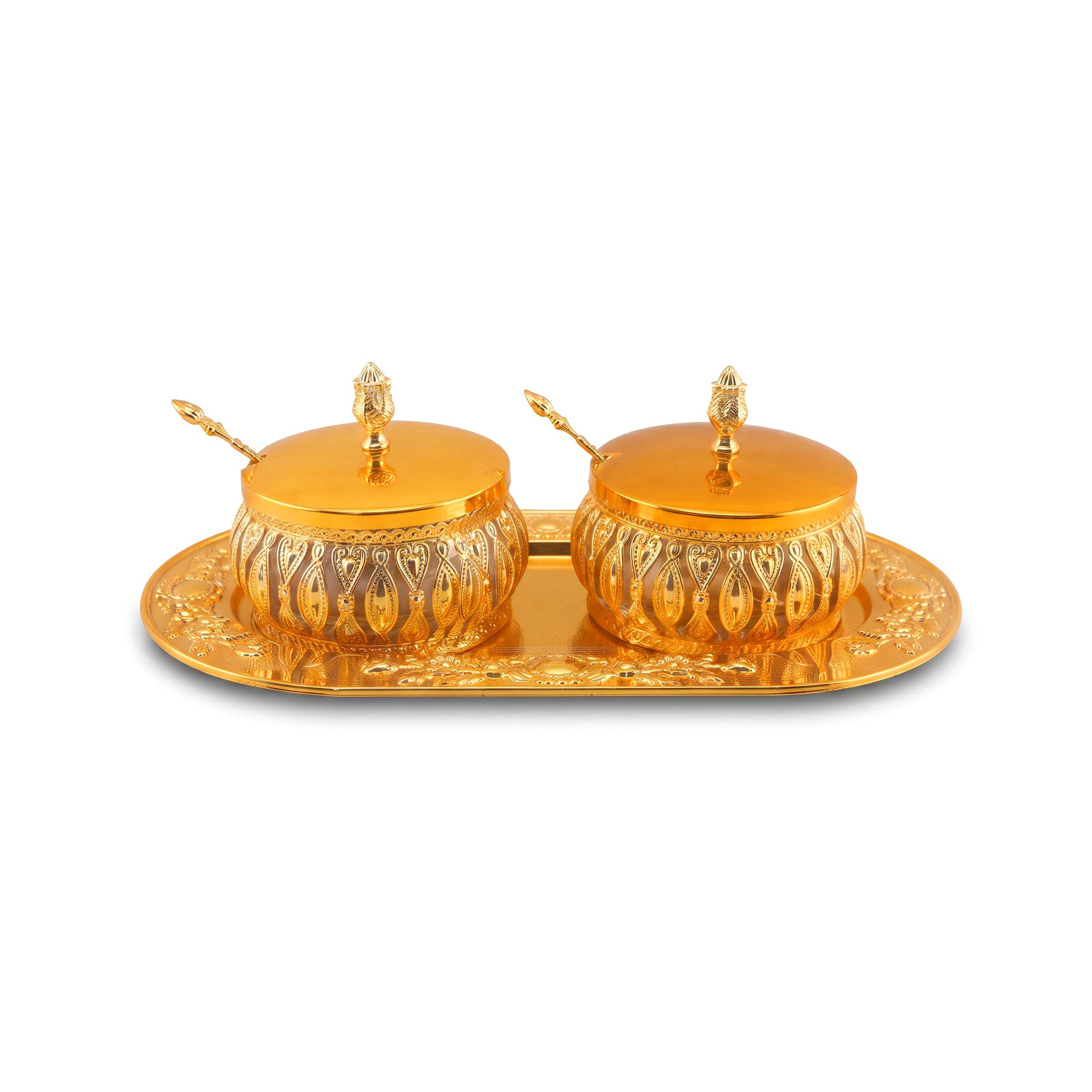 Fancy Metal Milk and Sugar Pot On A Stand Set