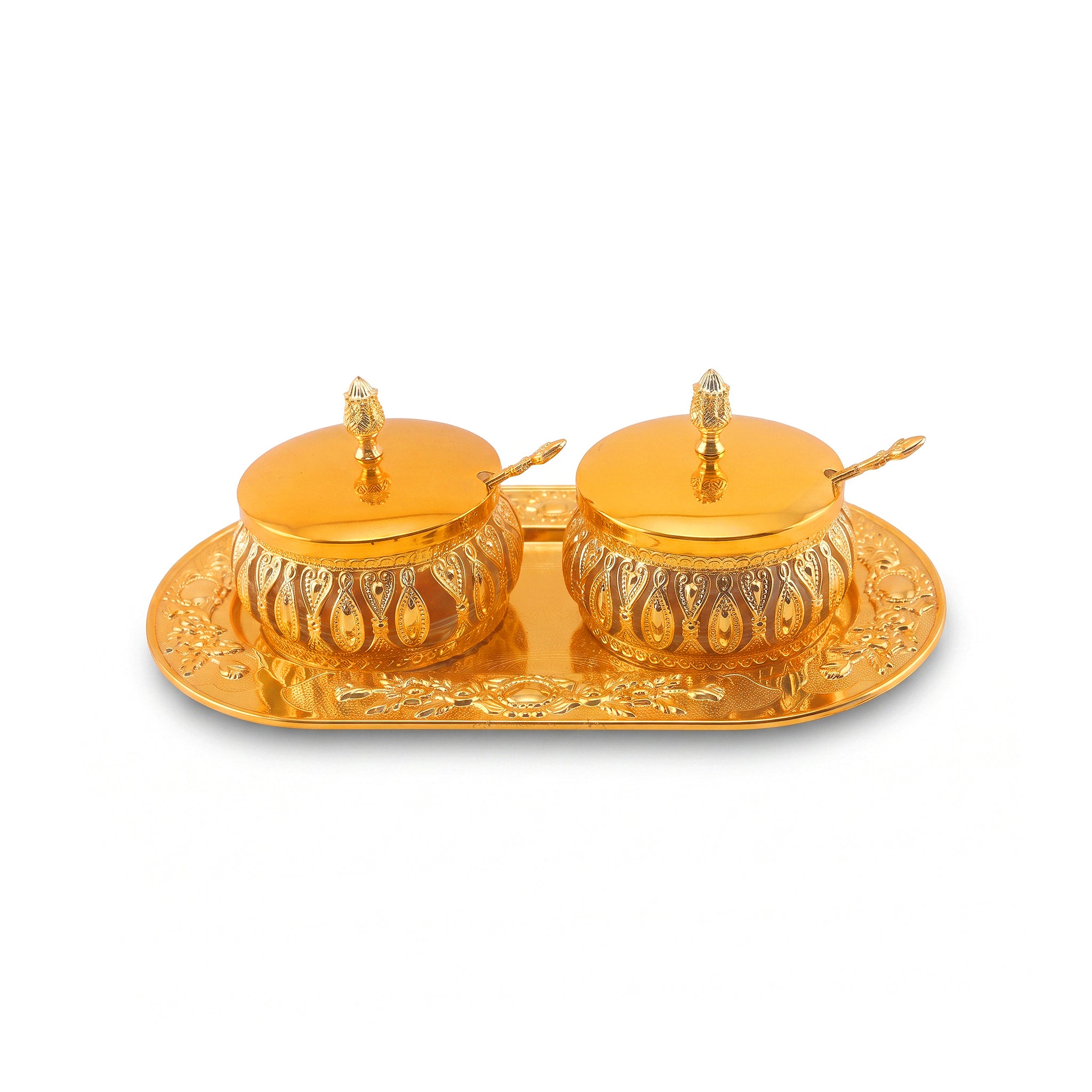 Fancy Metal Milk and Sugar Pot On A Stand Set