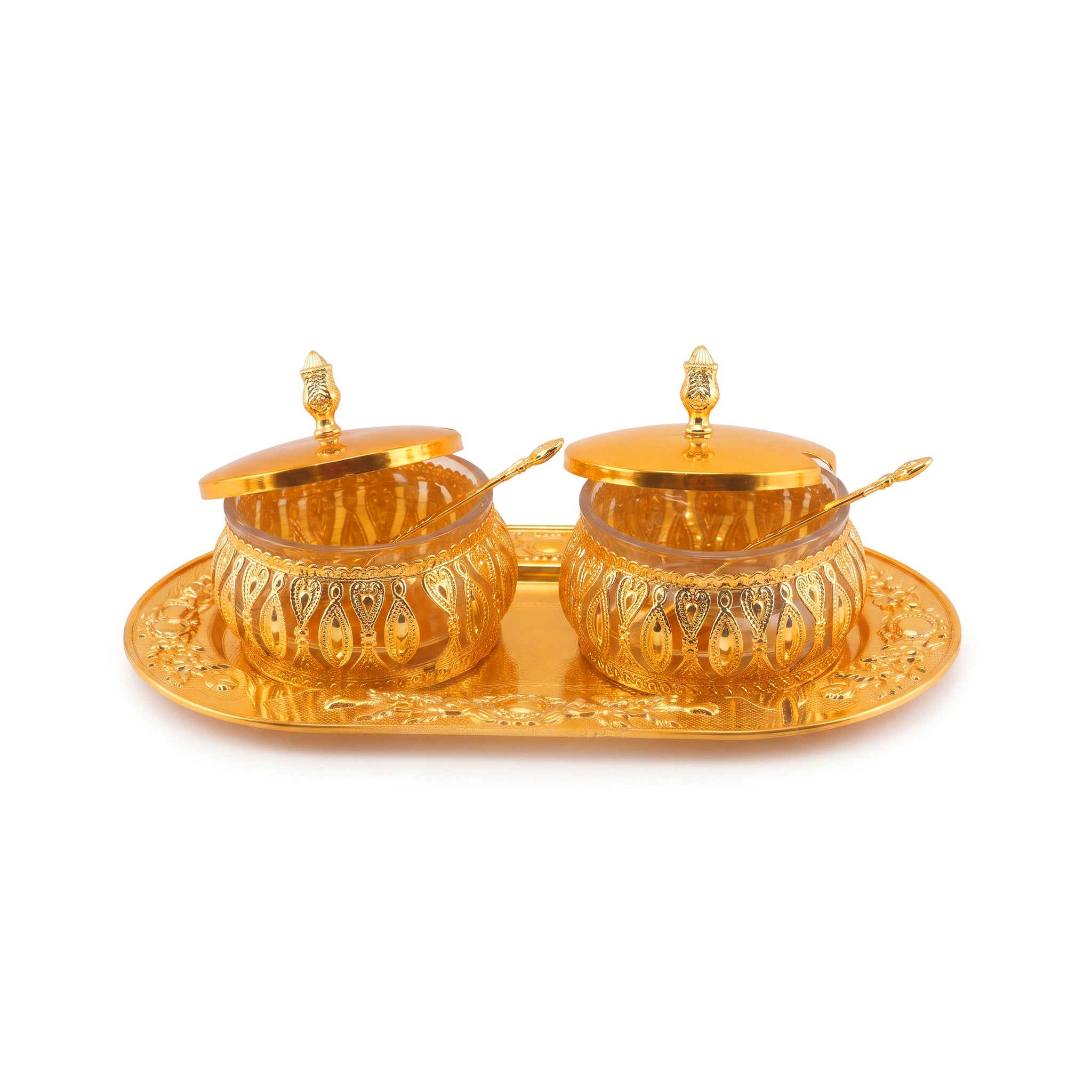 Fancy Metal Milk and Sugar Pot On A Stand Set