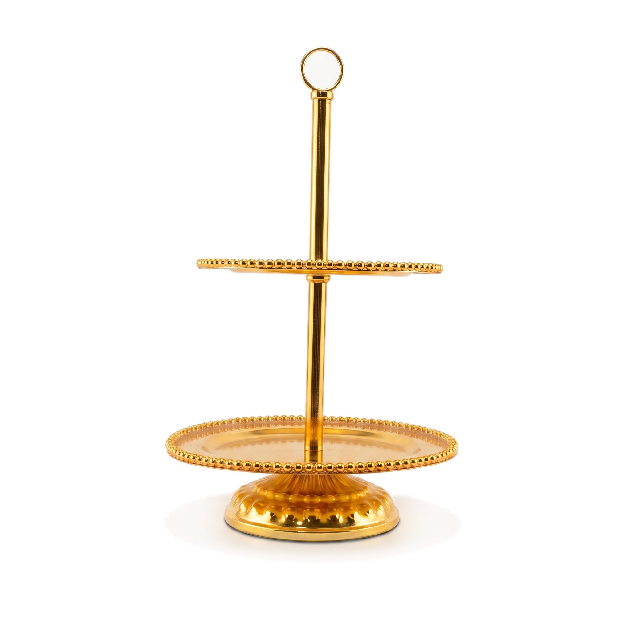 Fancy 2-Tier Metal Pastry Stand. Available in 2 colors: golden and silver