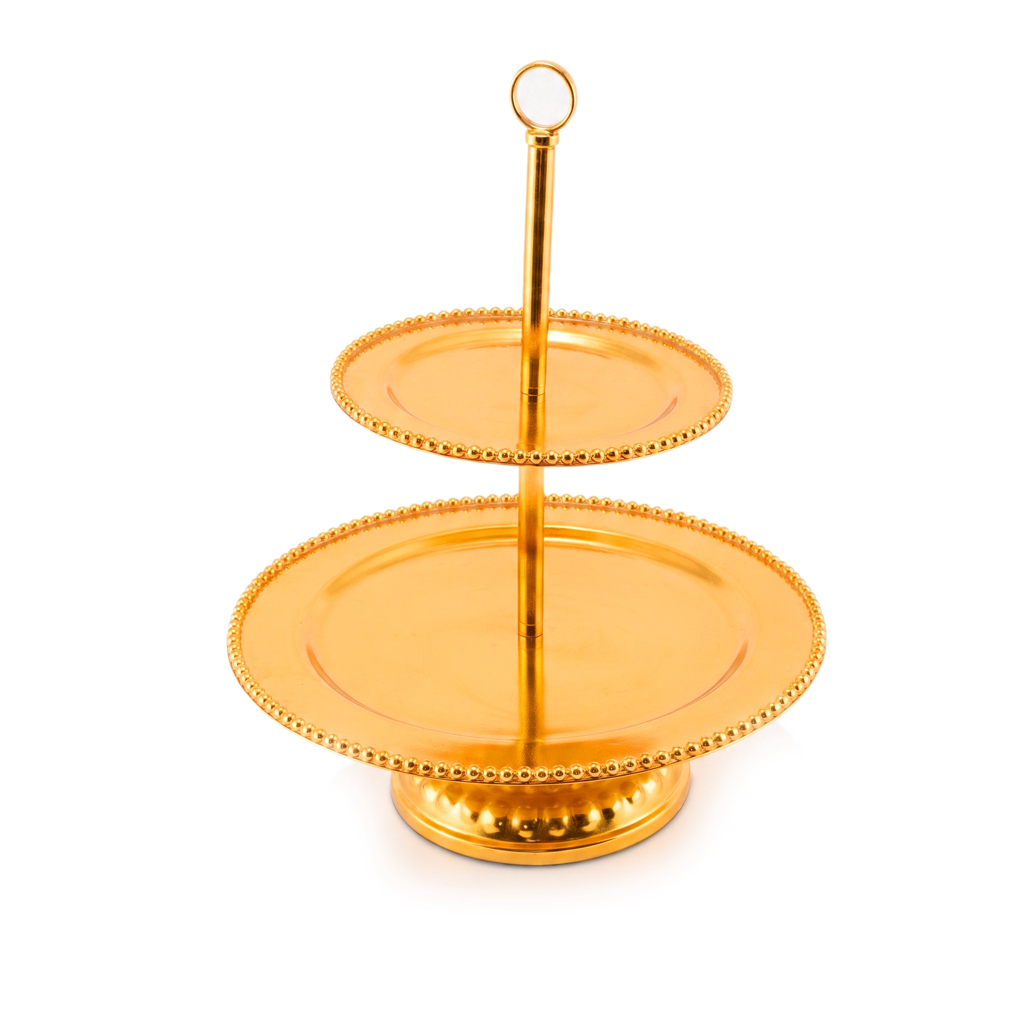 Fancy 2-Tier Metal Pastry Stand. Available in 2 colors: golden and silver