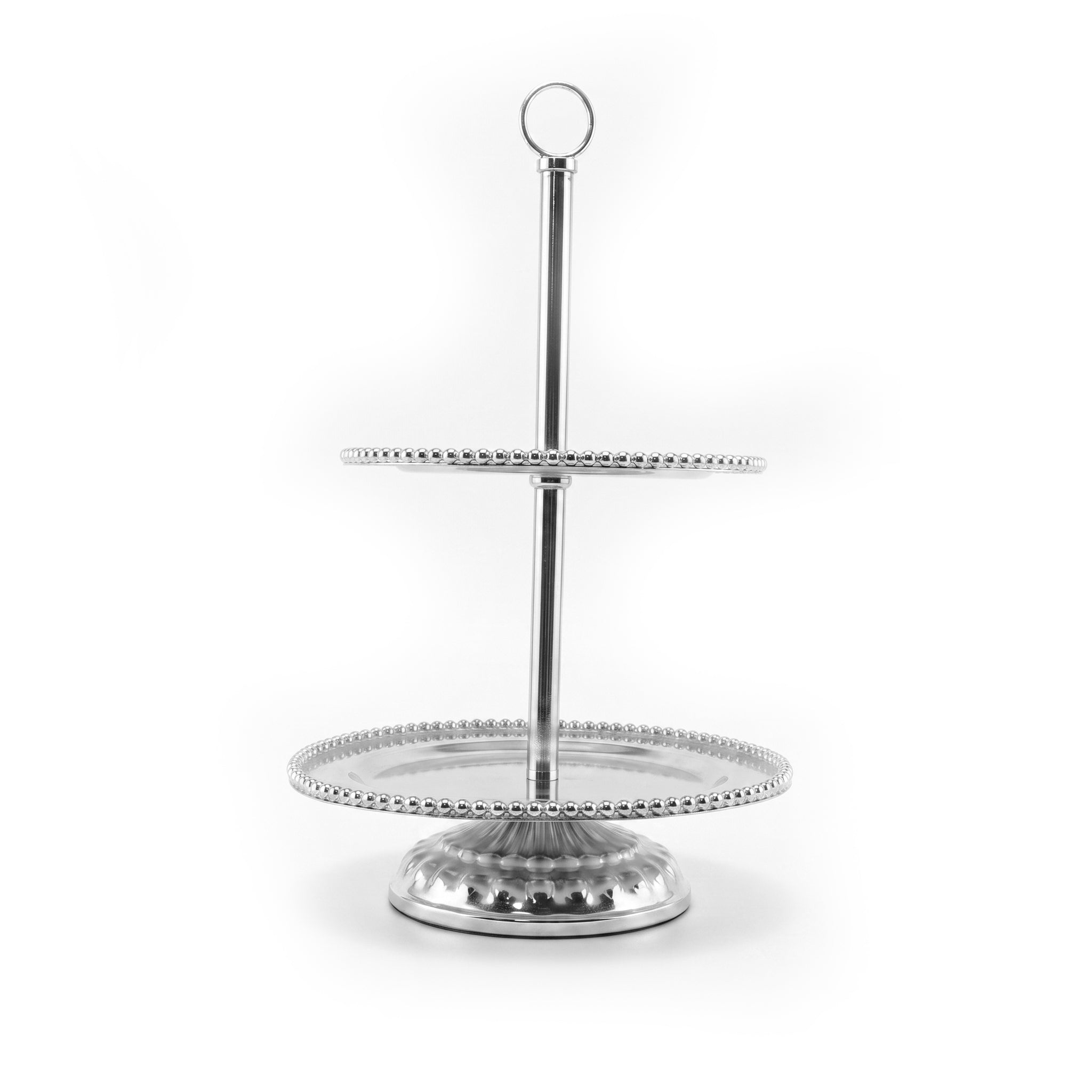 Fancy 2-Tier Metal Pastry Stand. Available in 2 colors: golden and silver