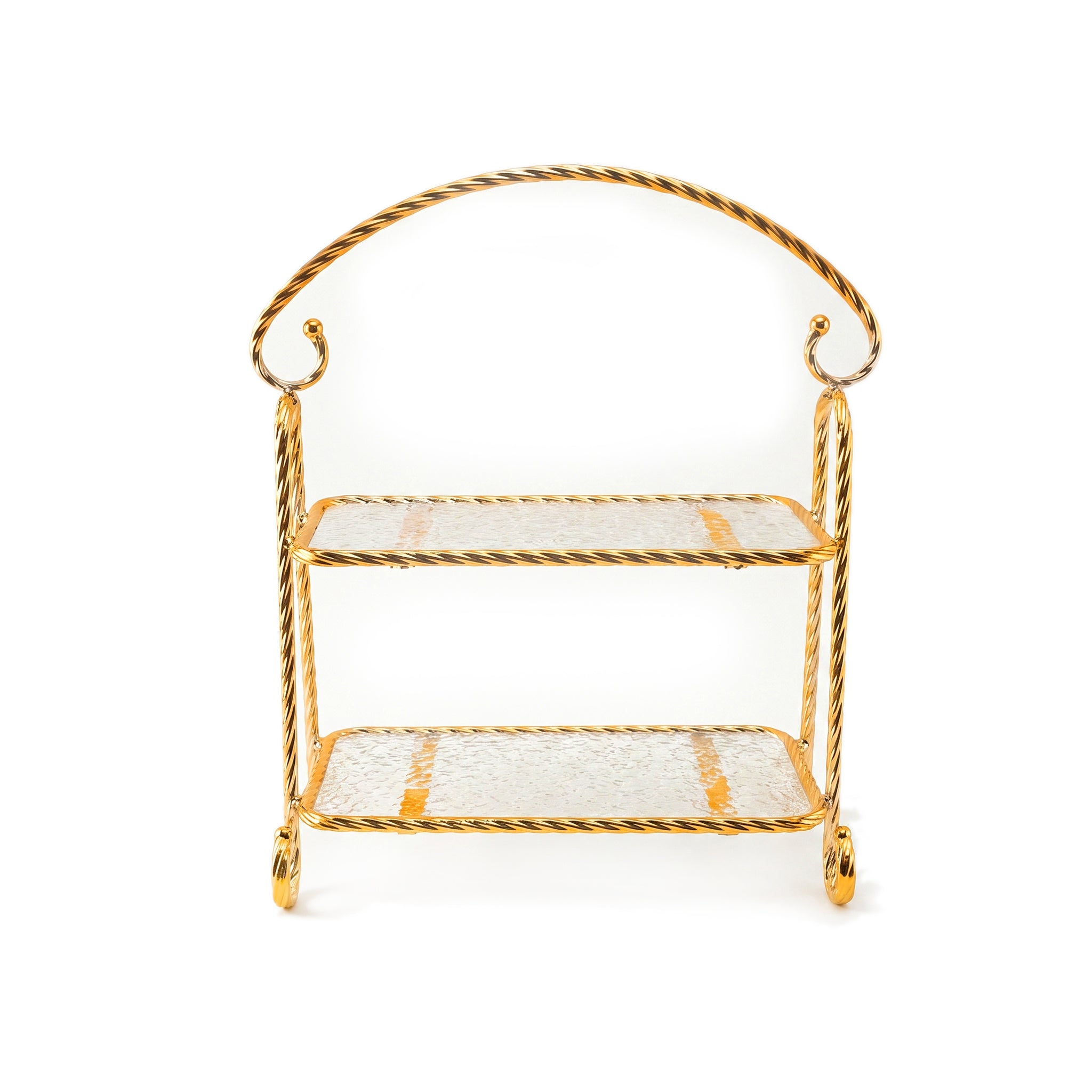 Fancy Metal Golden Rectangular 2-TIer Pastry Platter