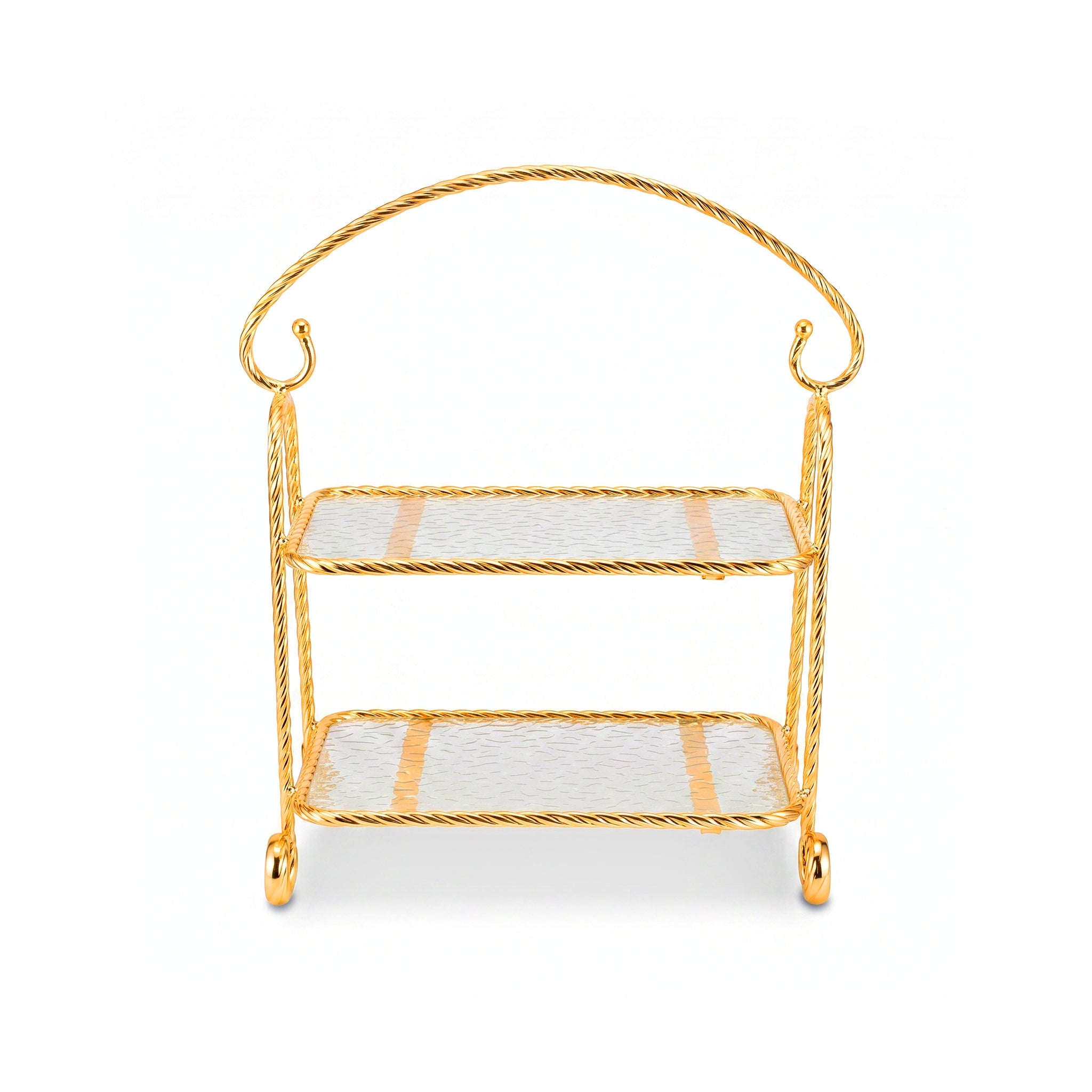 Fancy Metal Golden Rectangular 2-TIer Pastry Platter
