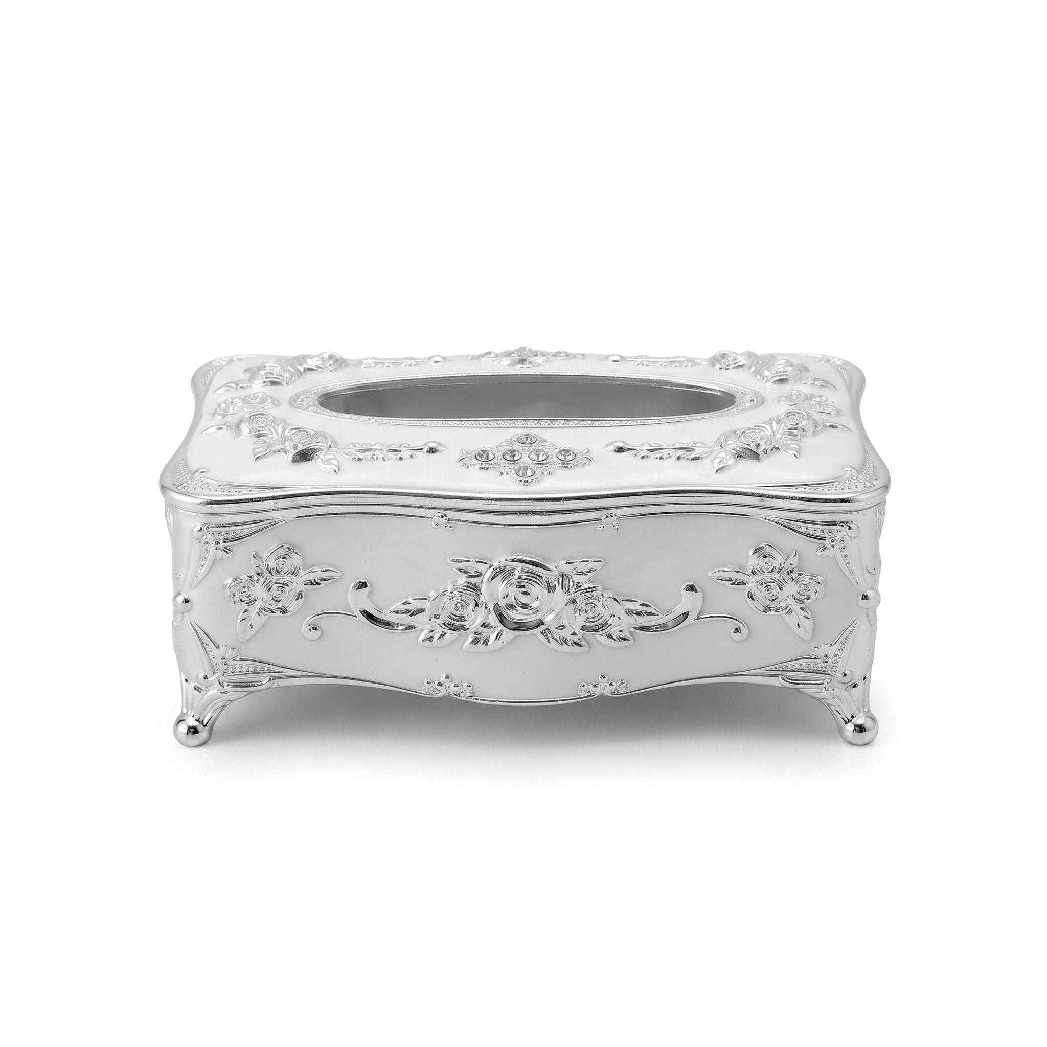 Fancy Silver Floral Decorative Tissue Box Holder