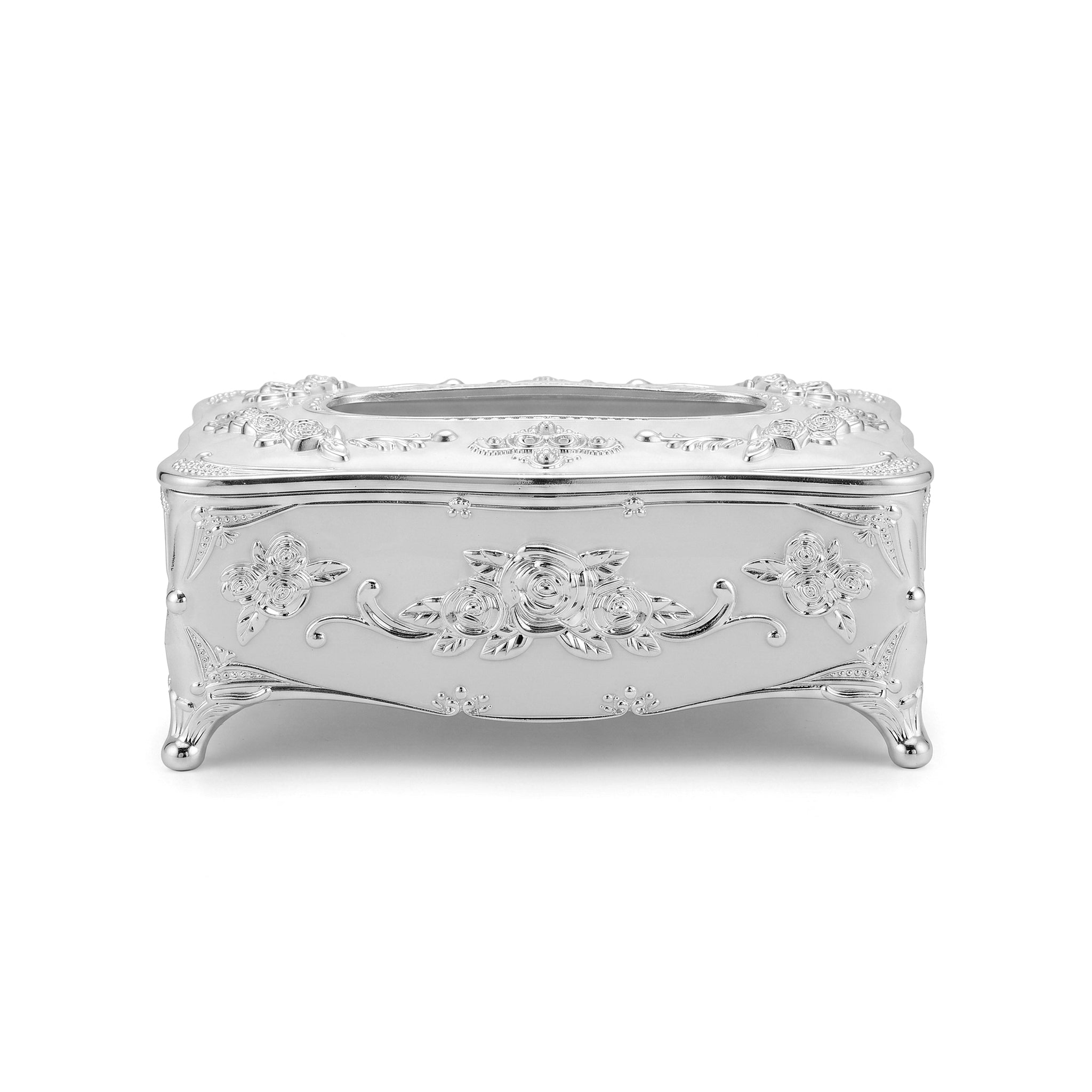 Fancy Silver Floral Decorative Tissue Box Holder
