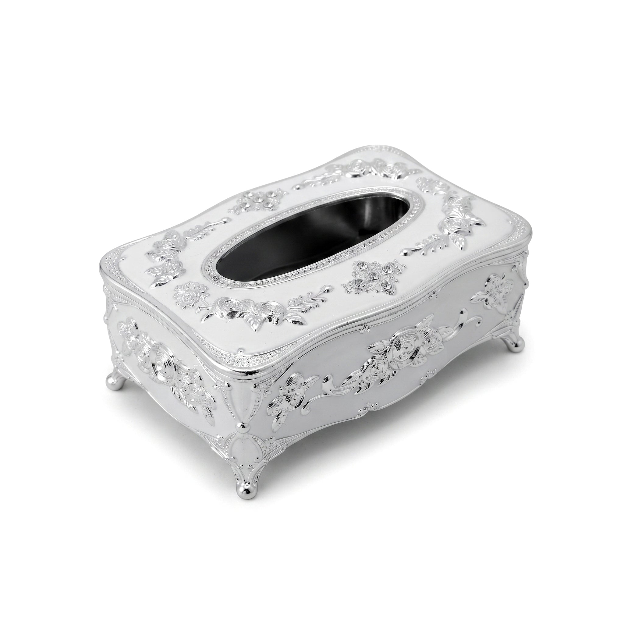 Fancy Silver Floral Decorative Tissue Box Holder
