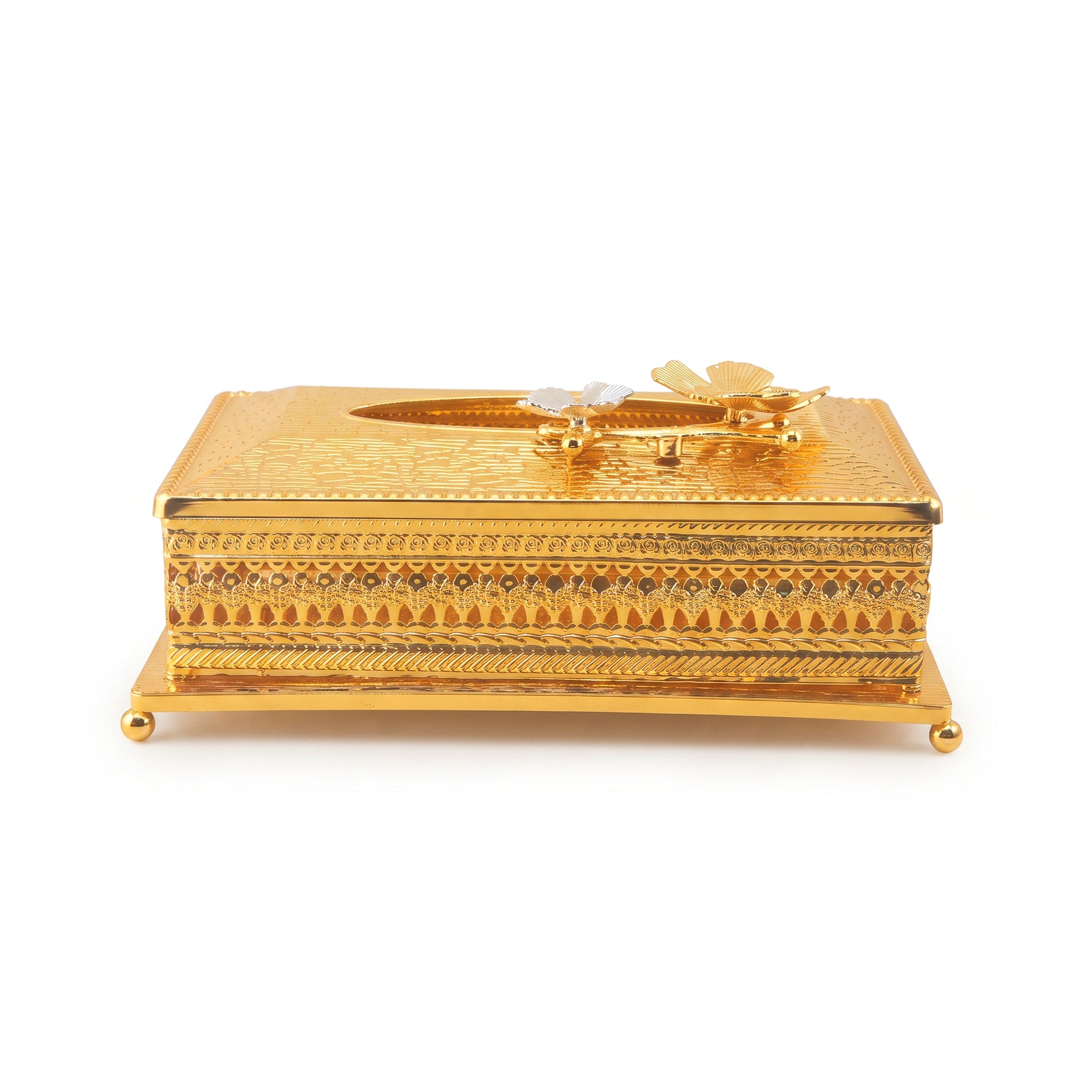 Fancy Metal Luxury Gold Decorative Tissue Box Holder with Butterfly Accent