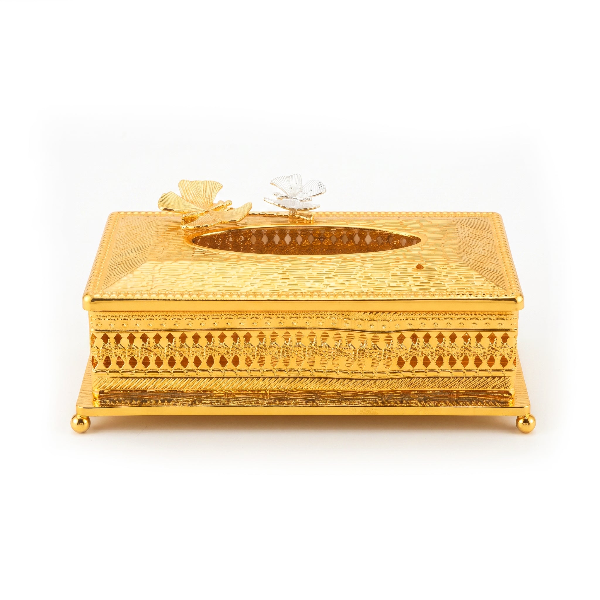 Fancy Metal Luxury Gold Decorative Tissue Box Holder with Butterfly Accent