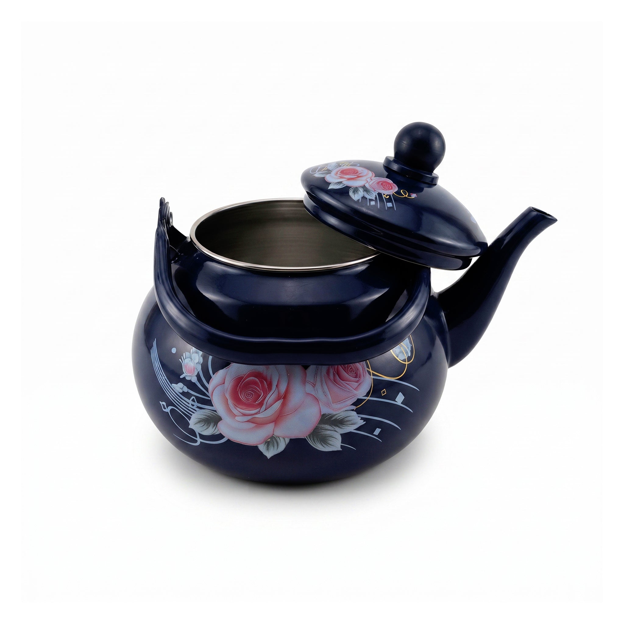 Enamel 2-Liter Blue Rose Tea Pot