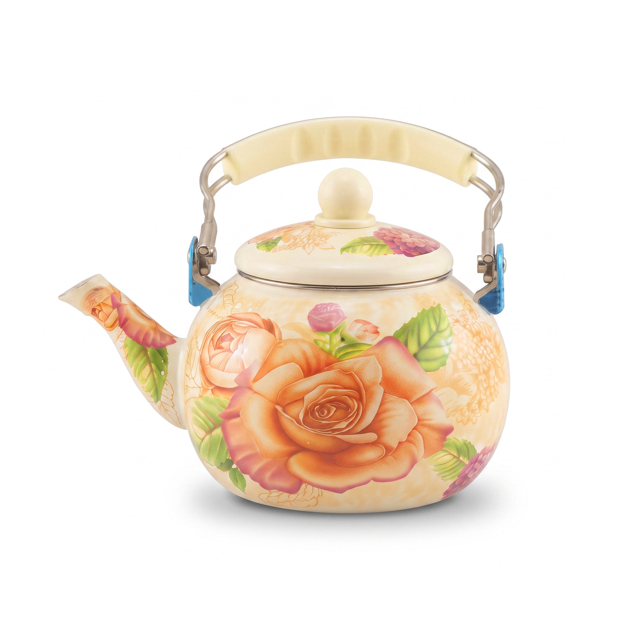 Enamel 2.5-Liter Cream Rose Tea Pot