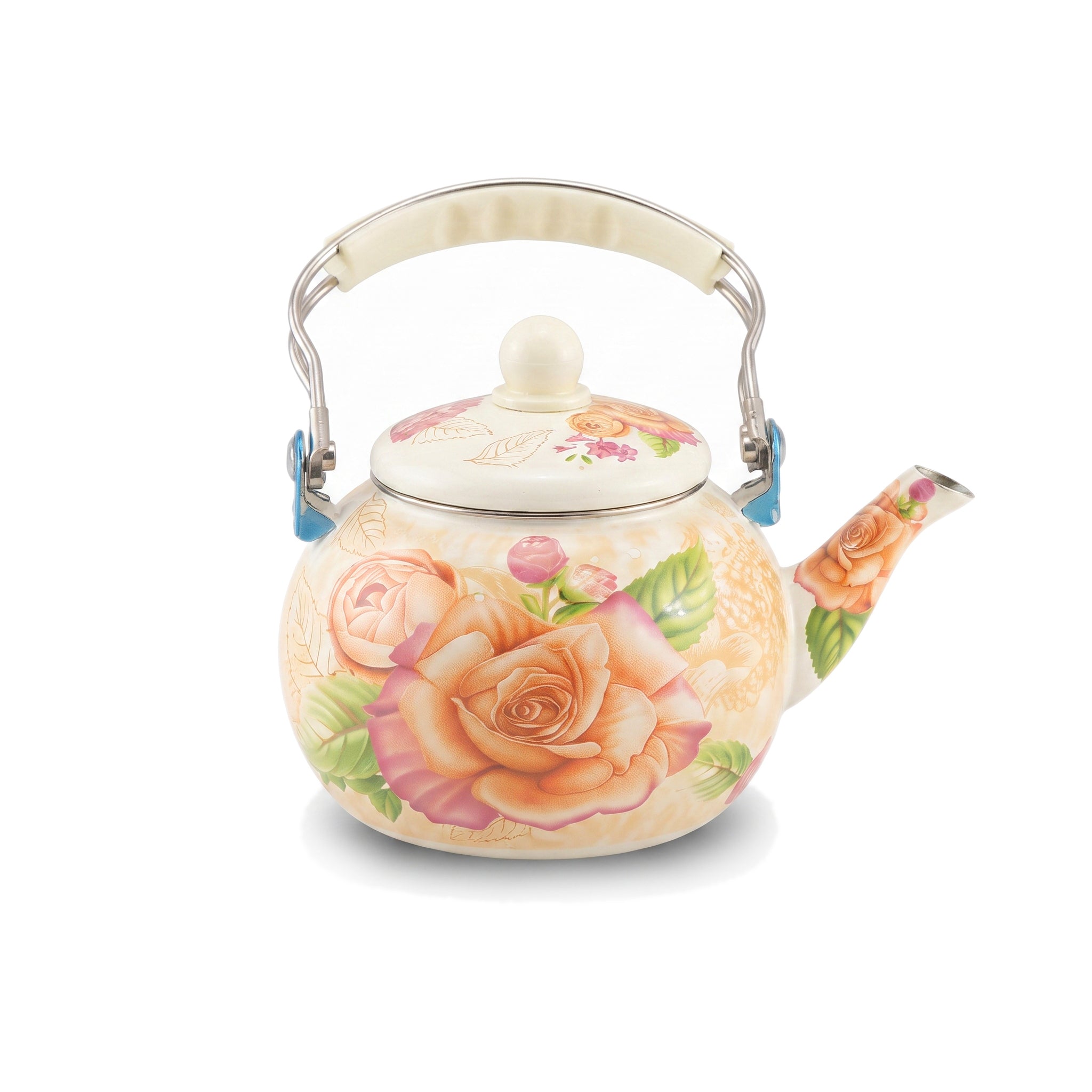 Enamel 2.5-Liter Cream Rose Tea Pot