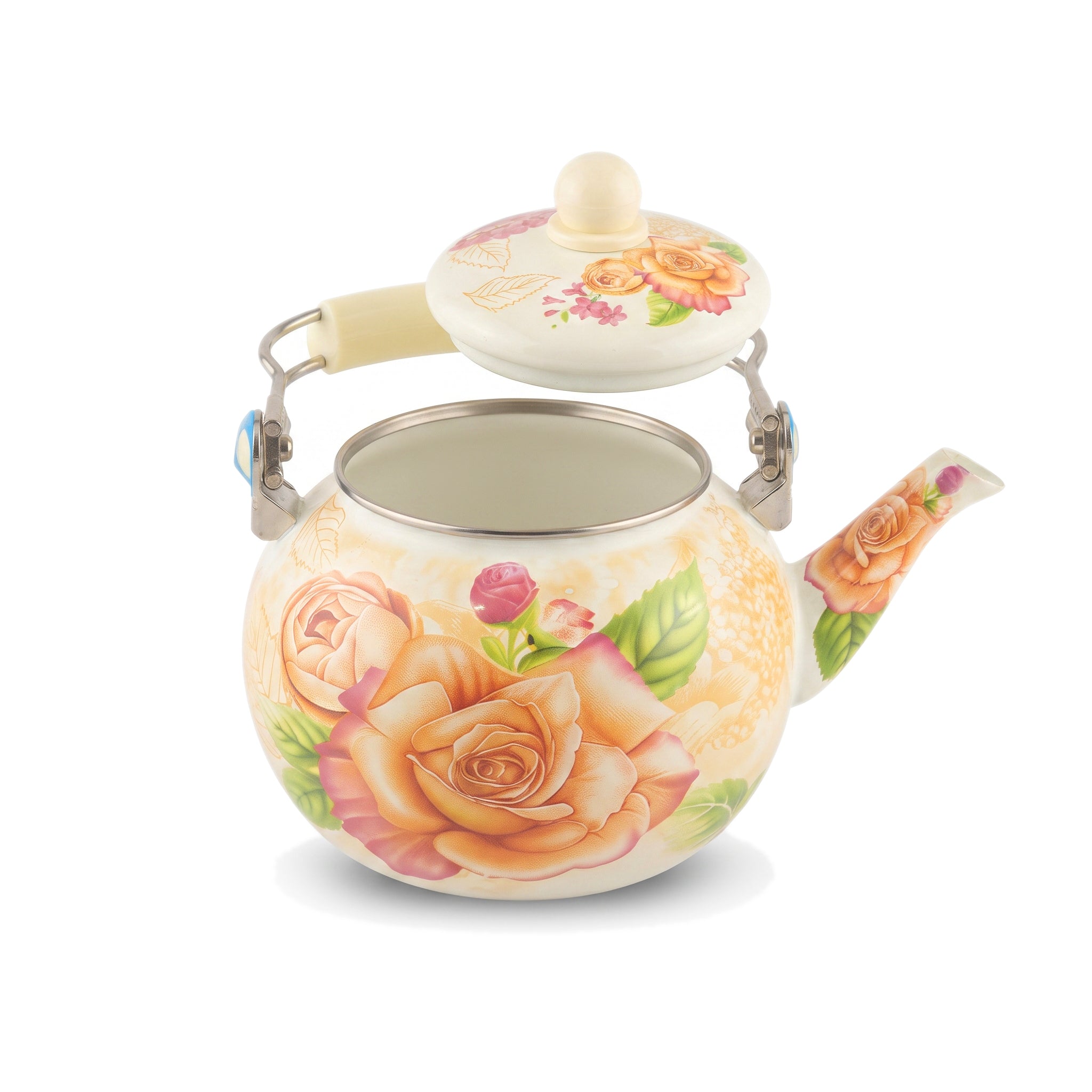 Enamel 2.5-Liter Cream Rose Tea Pot