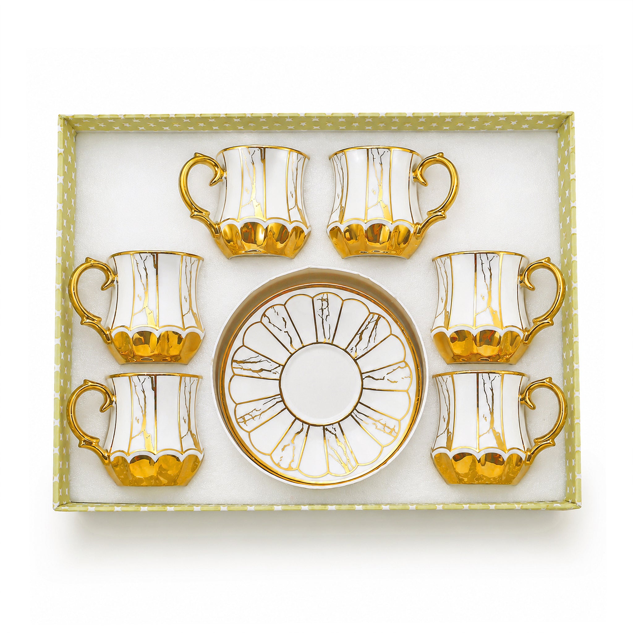 Royal 6-Piece Ceramic Cup And Saucer Set With Gift Box