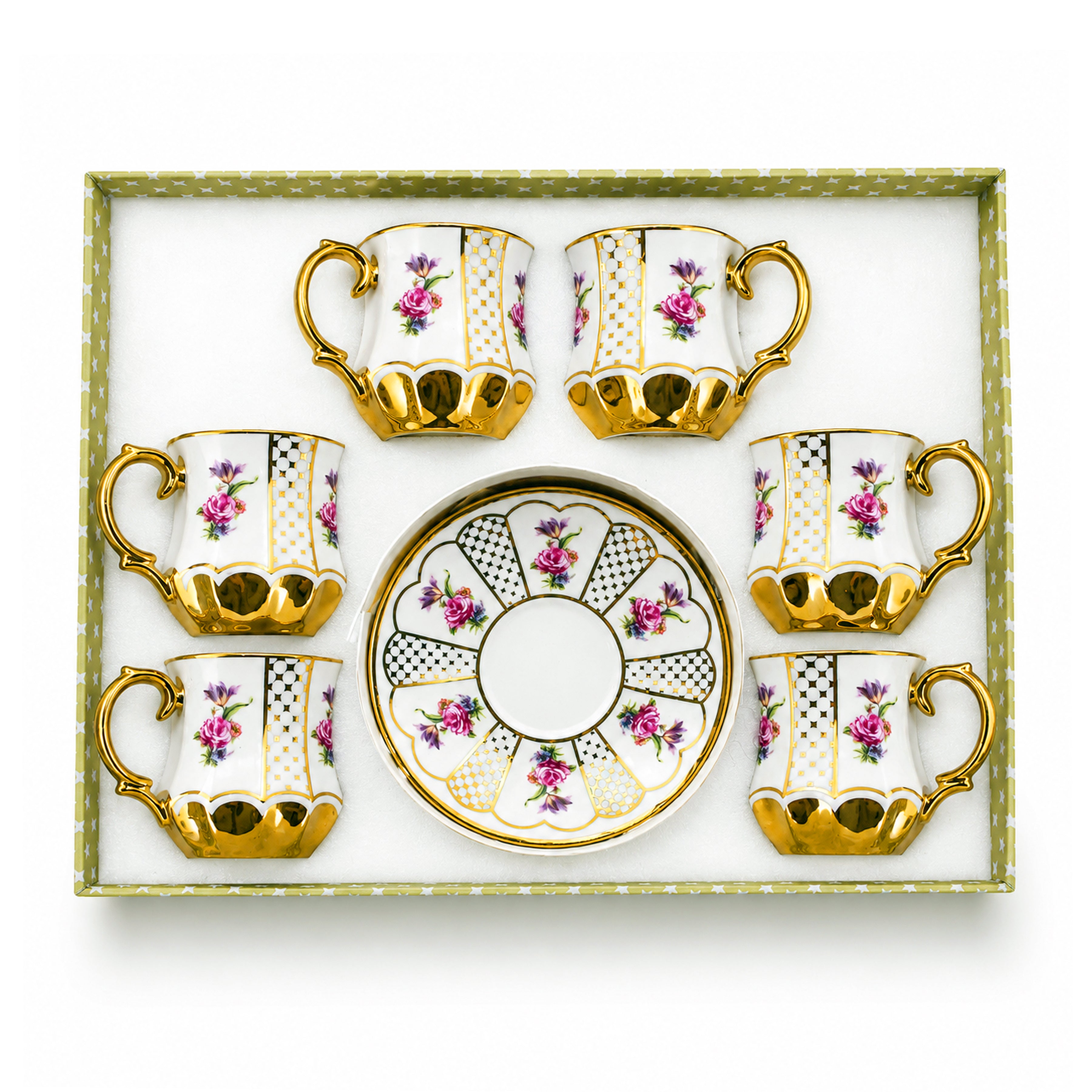 Royal 6-Piece Ceramic Cup And Saucer Set With Gift Box