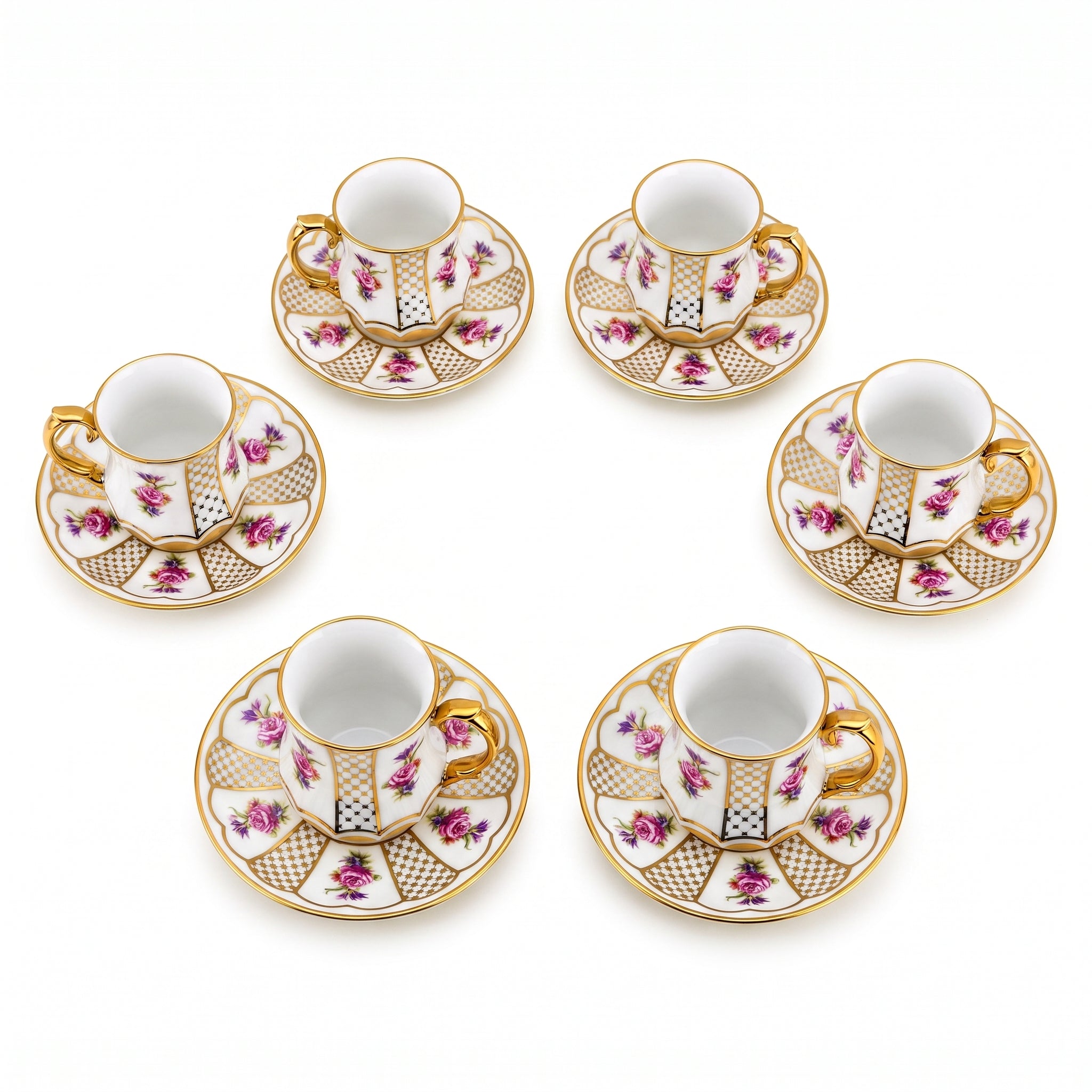 Royal 6-Piece Ceramic Cup And Saucer Set With Gift Box