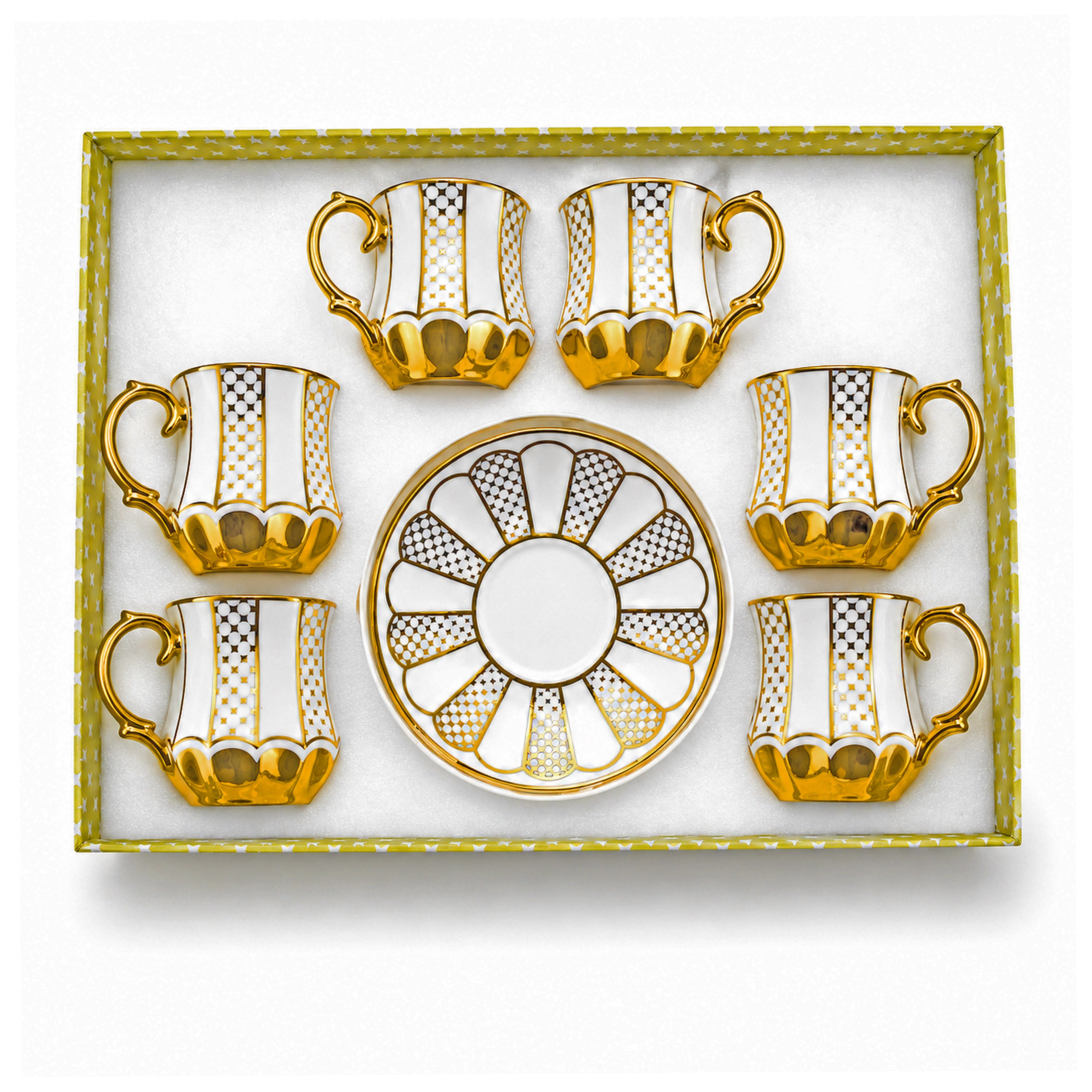 Royal 6-Piece Ceramic Cup And Saucer Set With Gift Box