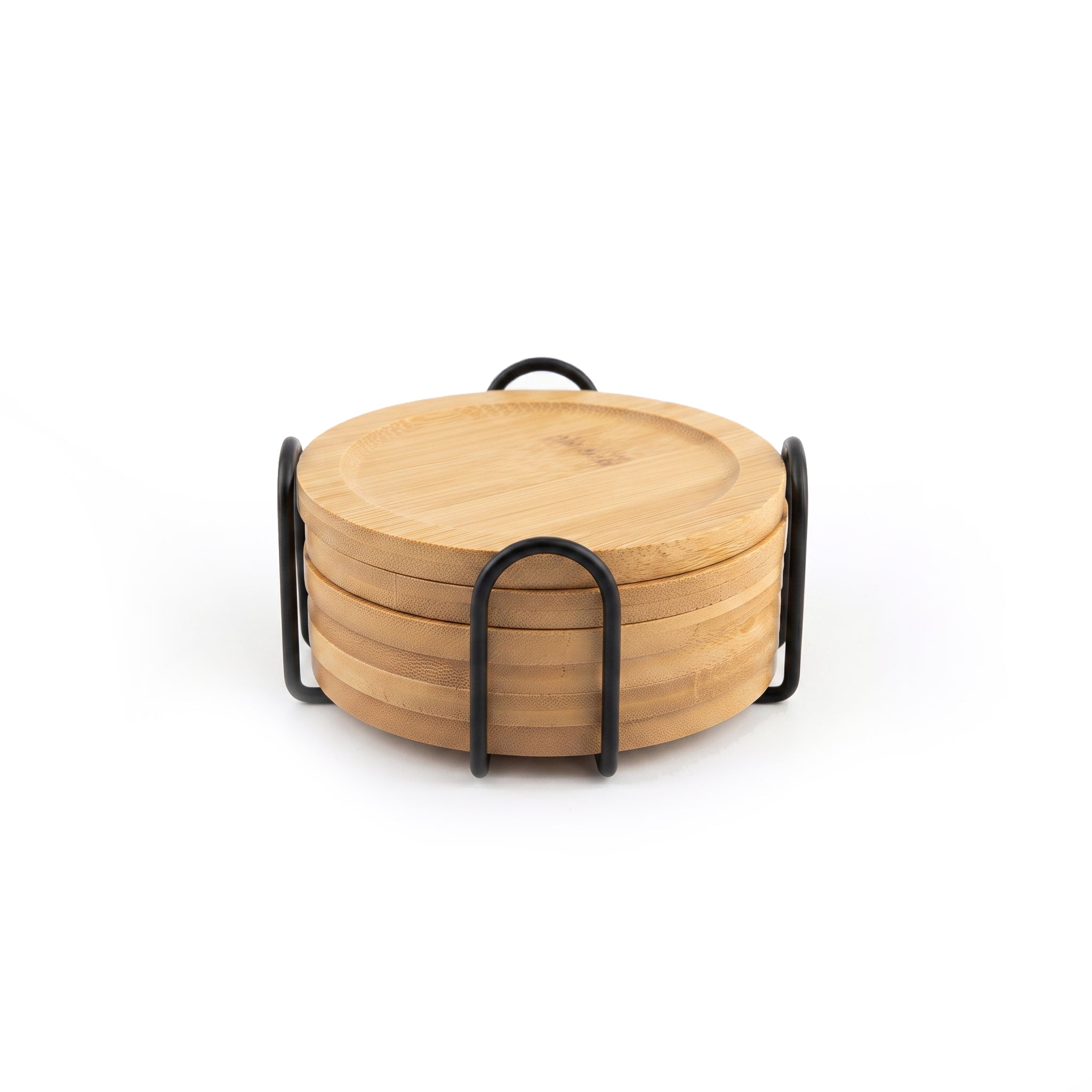 Violet 6-Piece Wooden Round Coaster Set With Stand