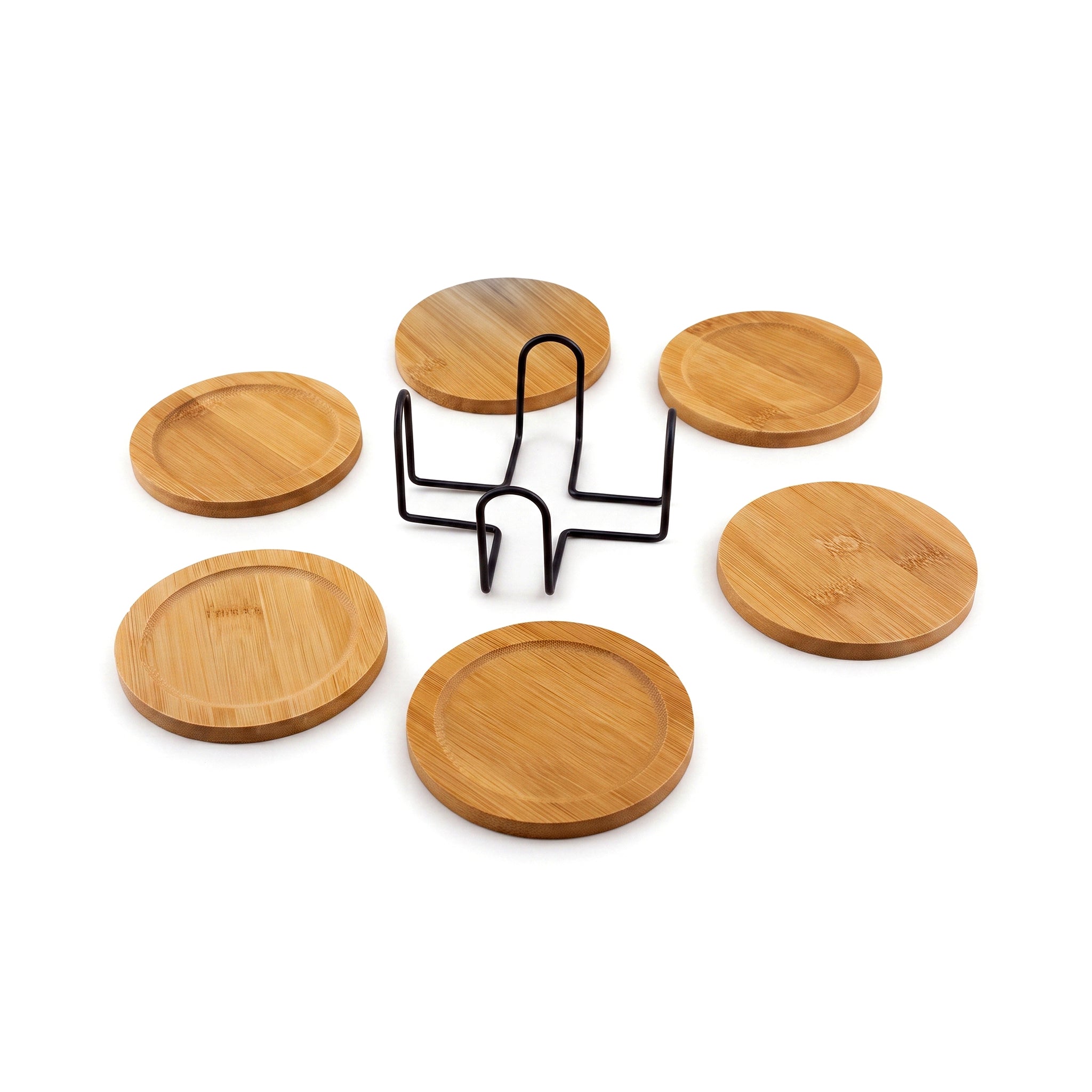 Violet 6-Piece Wooden Round Coaster Set With Stand