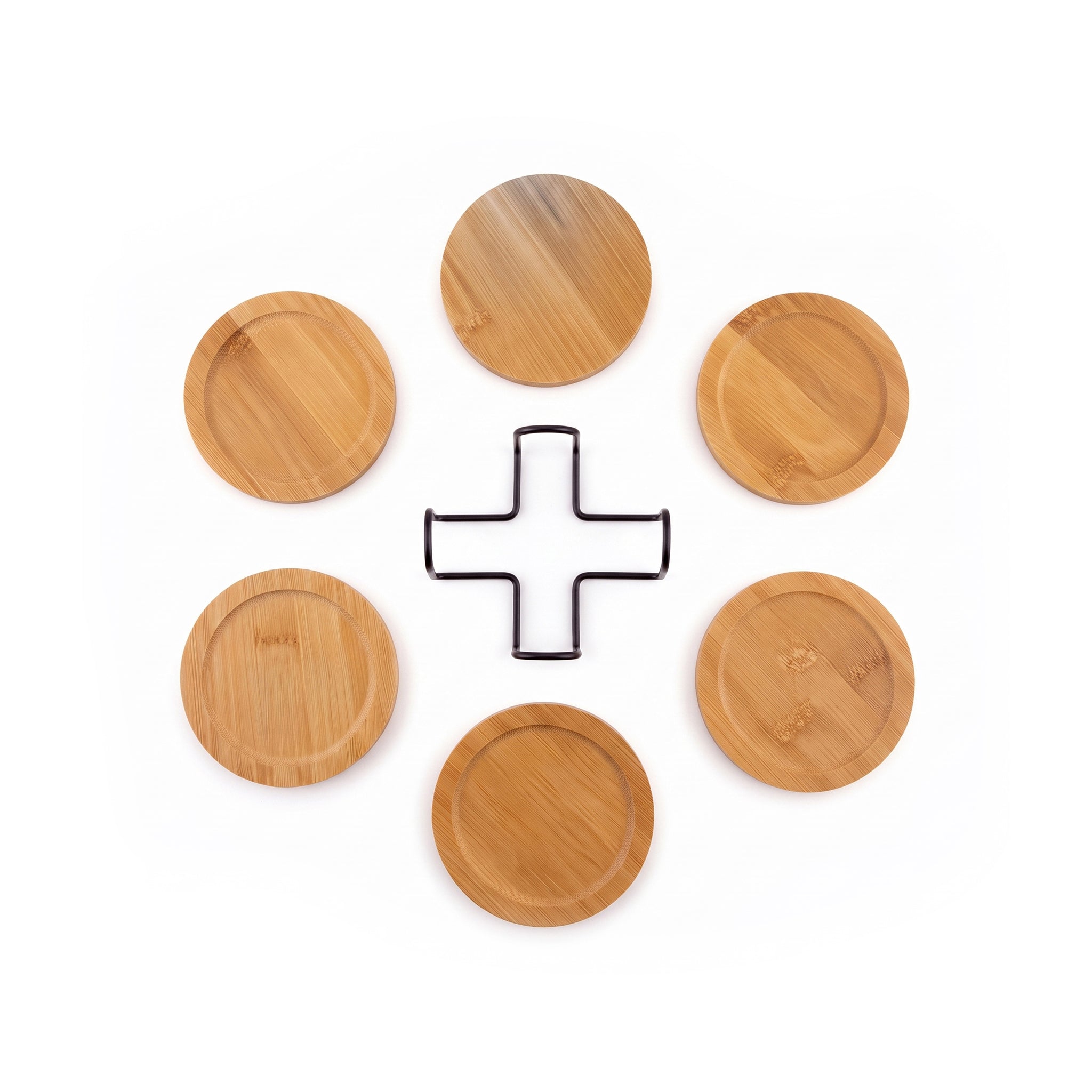 Violet 6-Piece Wooden Round Coaster Set With Stand