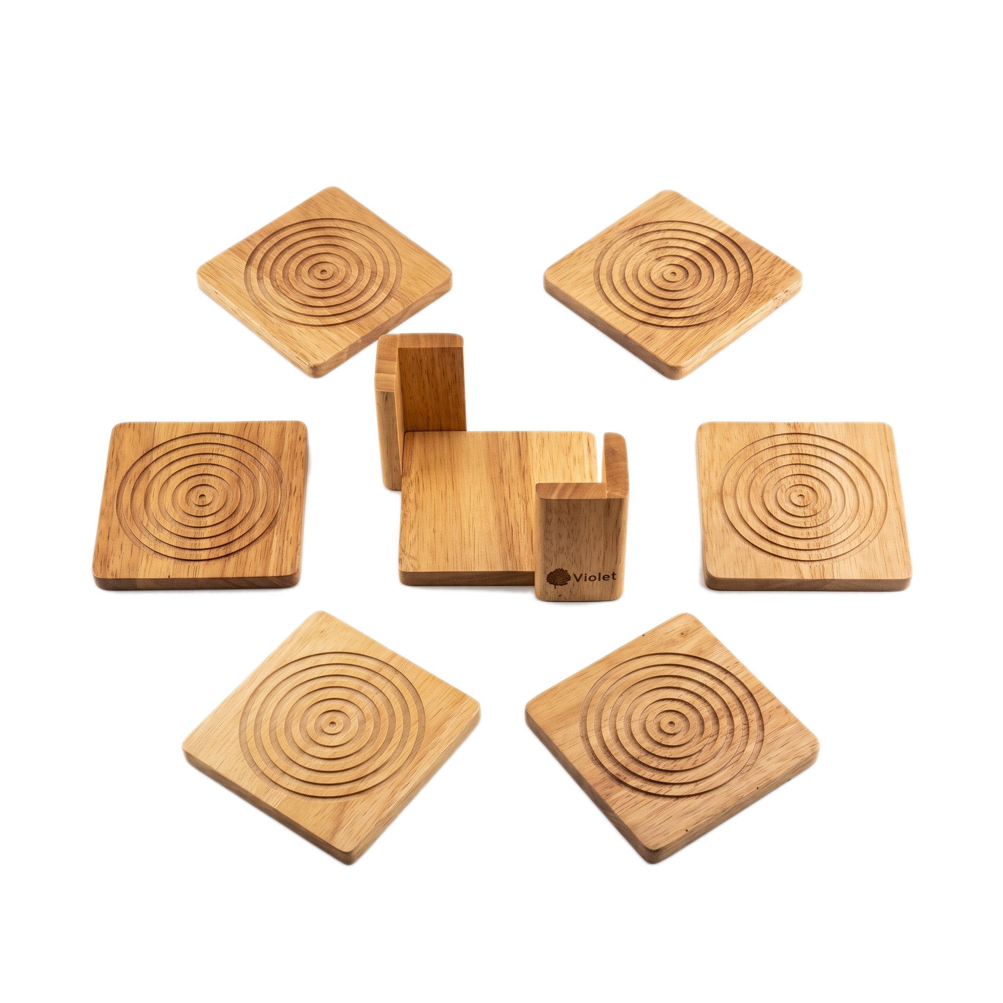 Violet 6-Piece Square Wooden Coasters With Wooden Stand
