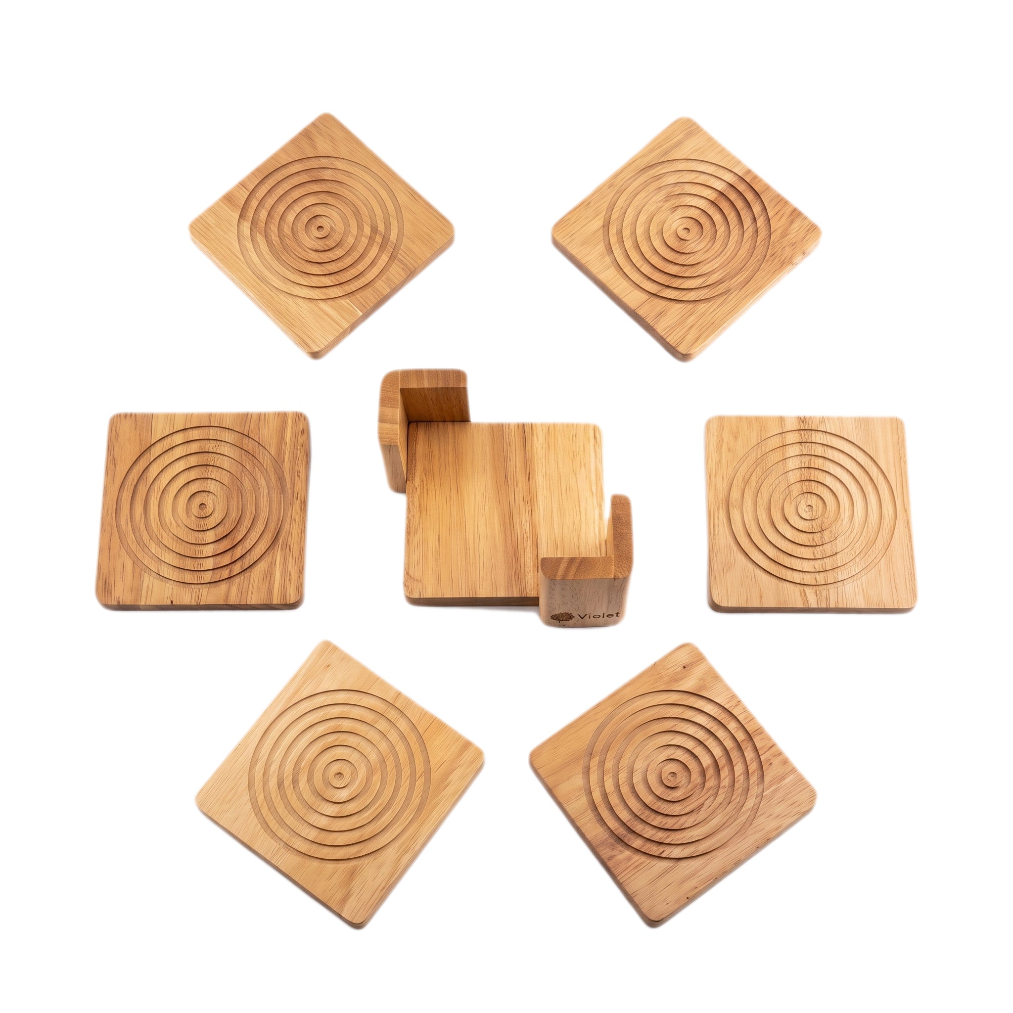 Violet 6-Piece Square Wooden Coasters With Wooden Stand