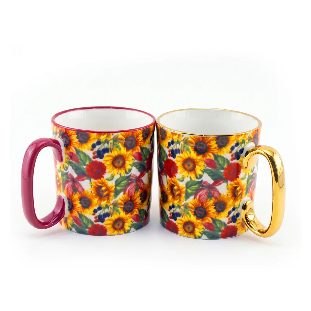 Danny Home 2-Piece Floral Porcelain Mugs - 450 mL | Sunflower Bloom