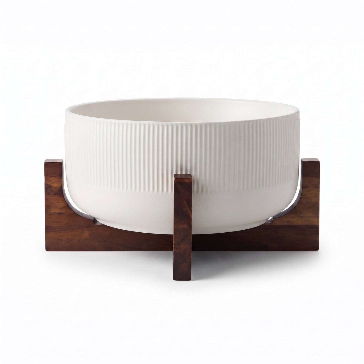 Danny Home 2.7-Liter 22.5 Cm Ceramic Salad Bowl With Wooden Stand Kaka Bawa Sons
