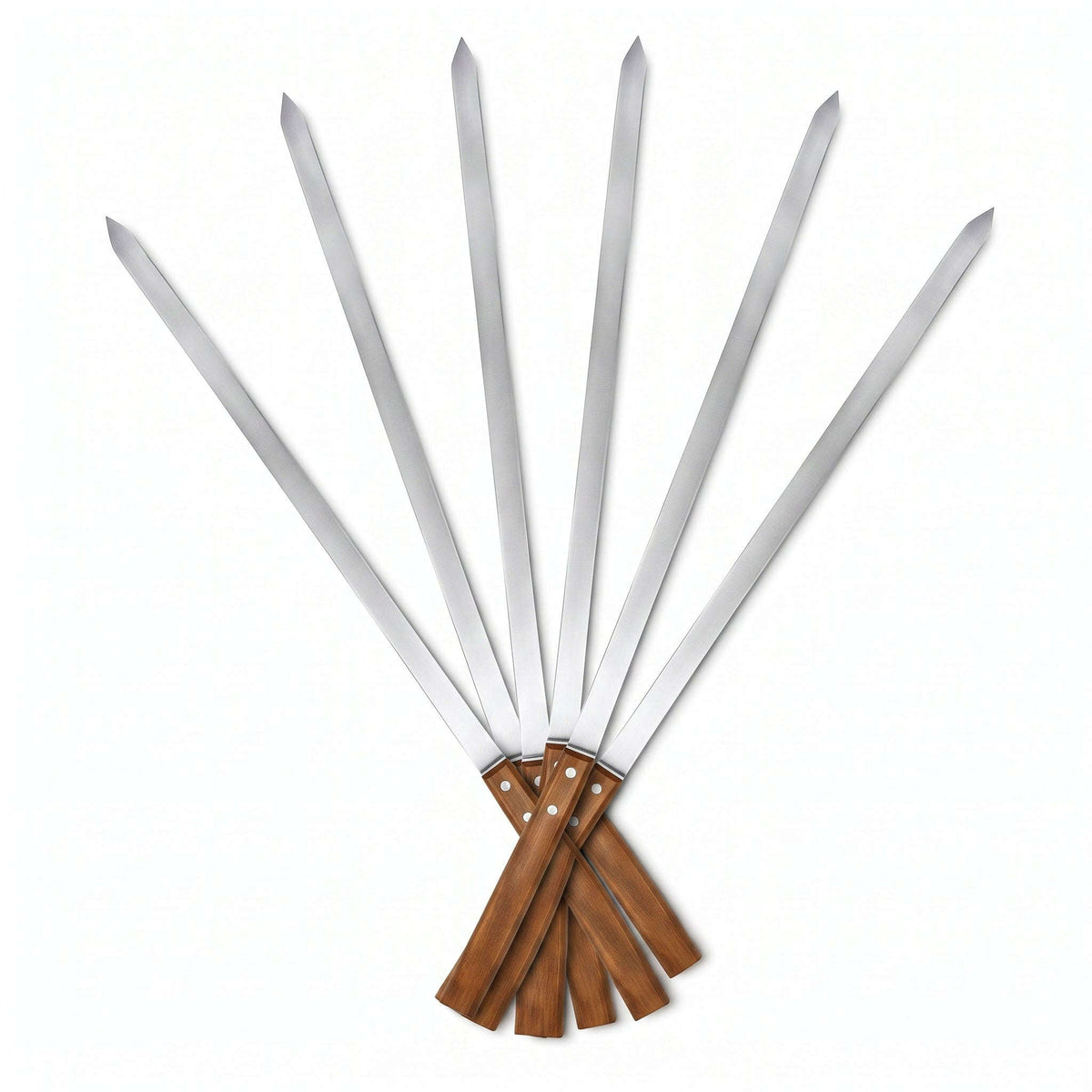 Z.B.K 18-Inch 6-Piece Stainless Steel B.B.Q Tikka Knife With Wooden Handle Set Kaka Bawa Sons