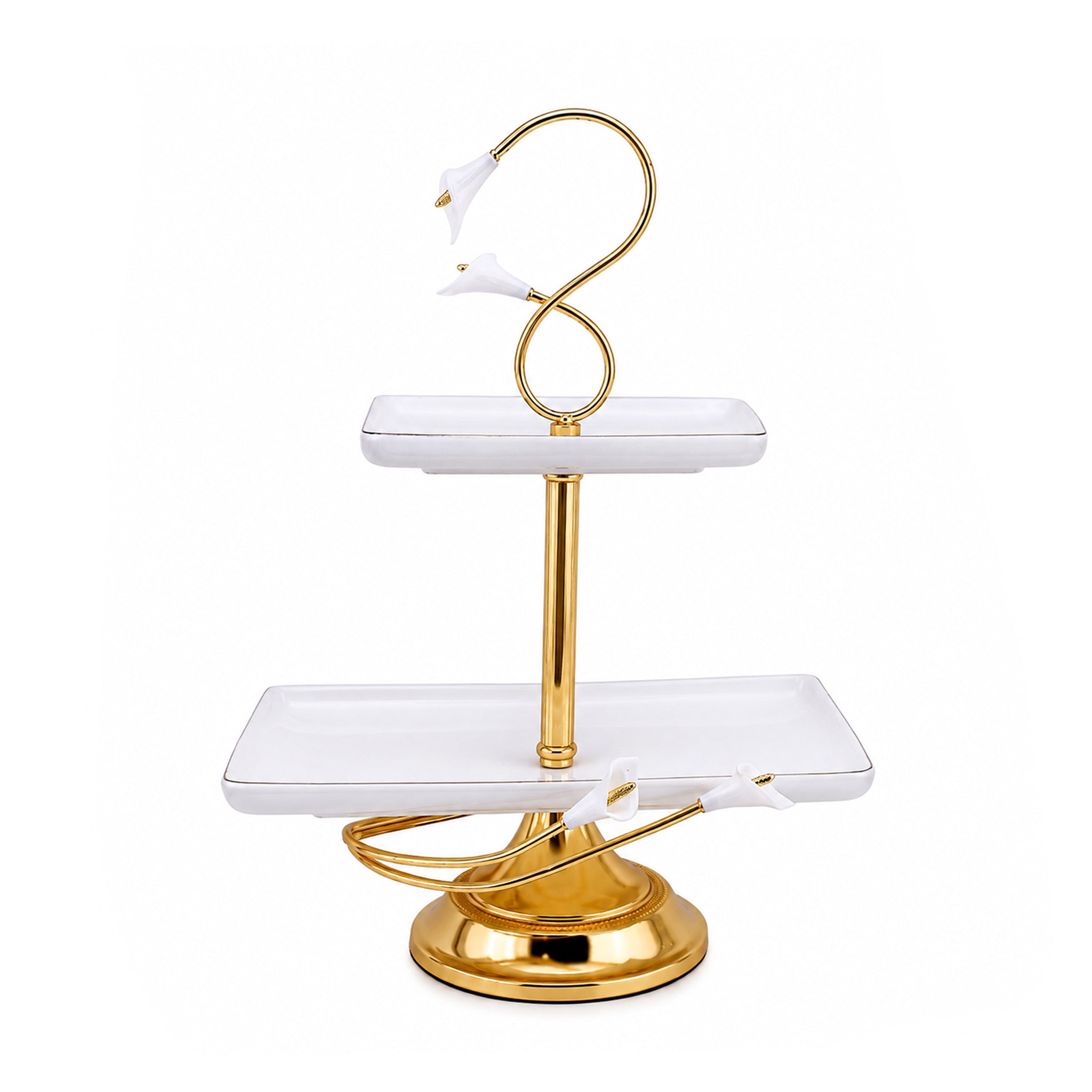Fancy 2-Tier Rectangular Steel Pastry Stand With Glass Trays