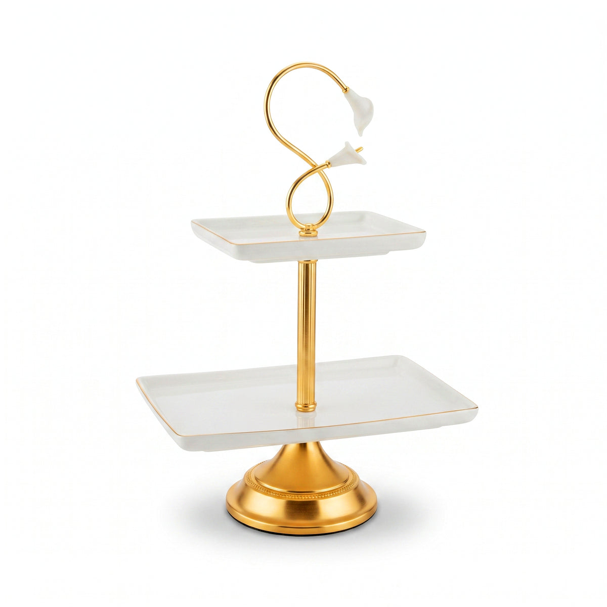 Fancy 2-Tier Rectangular Steel Pastry Stand With Glass Trays