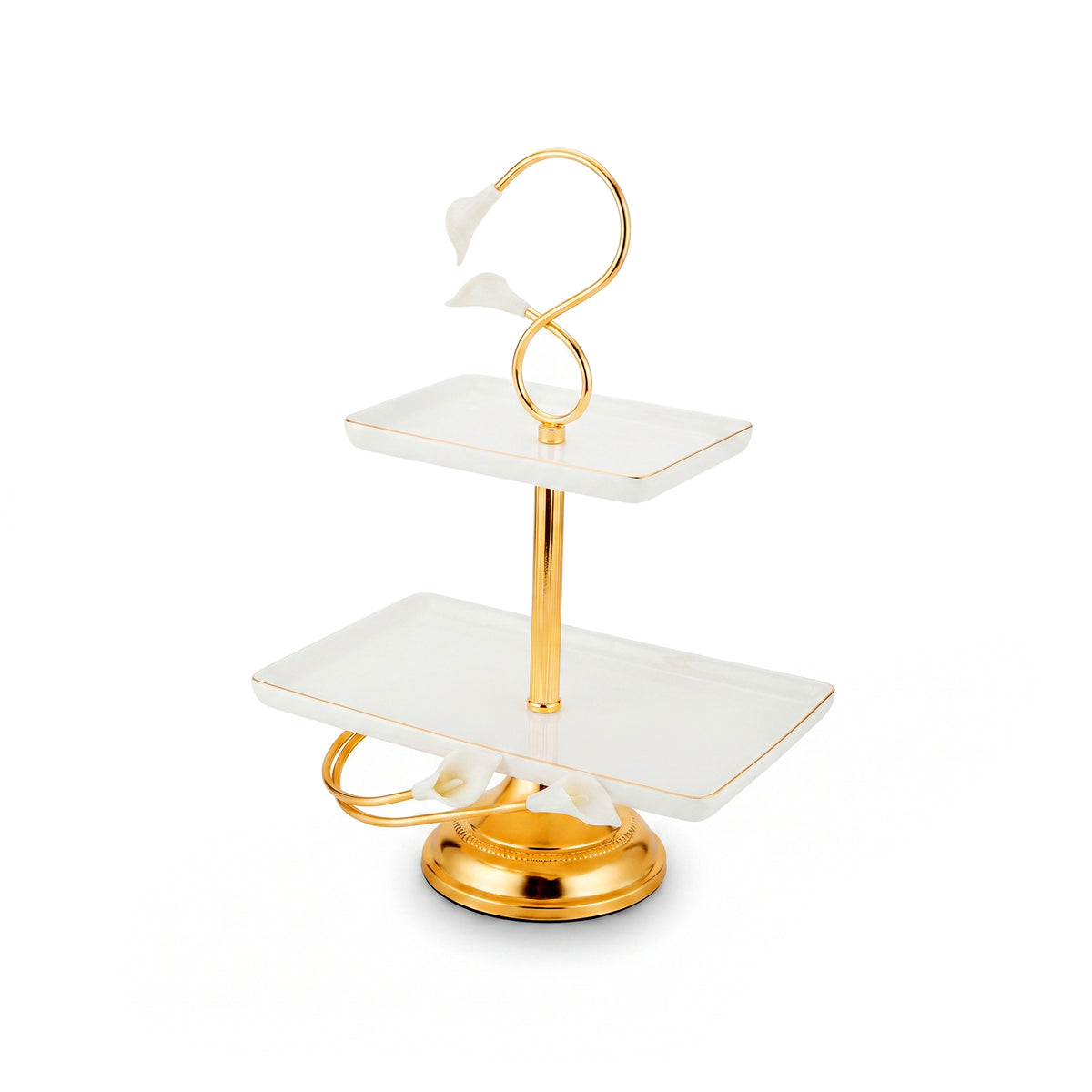 Fancy 2-Tier Rectangular Steel Pastry Stand With Glass Trays