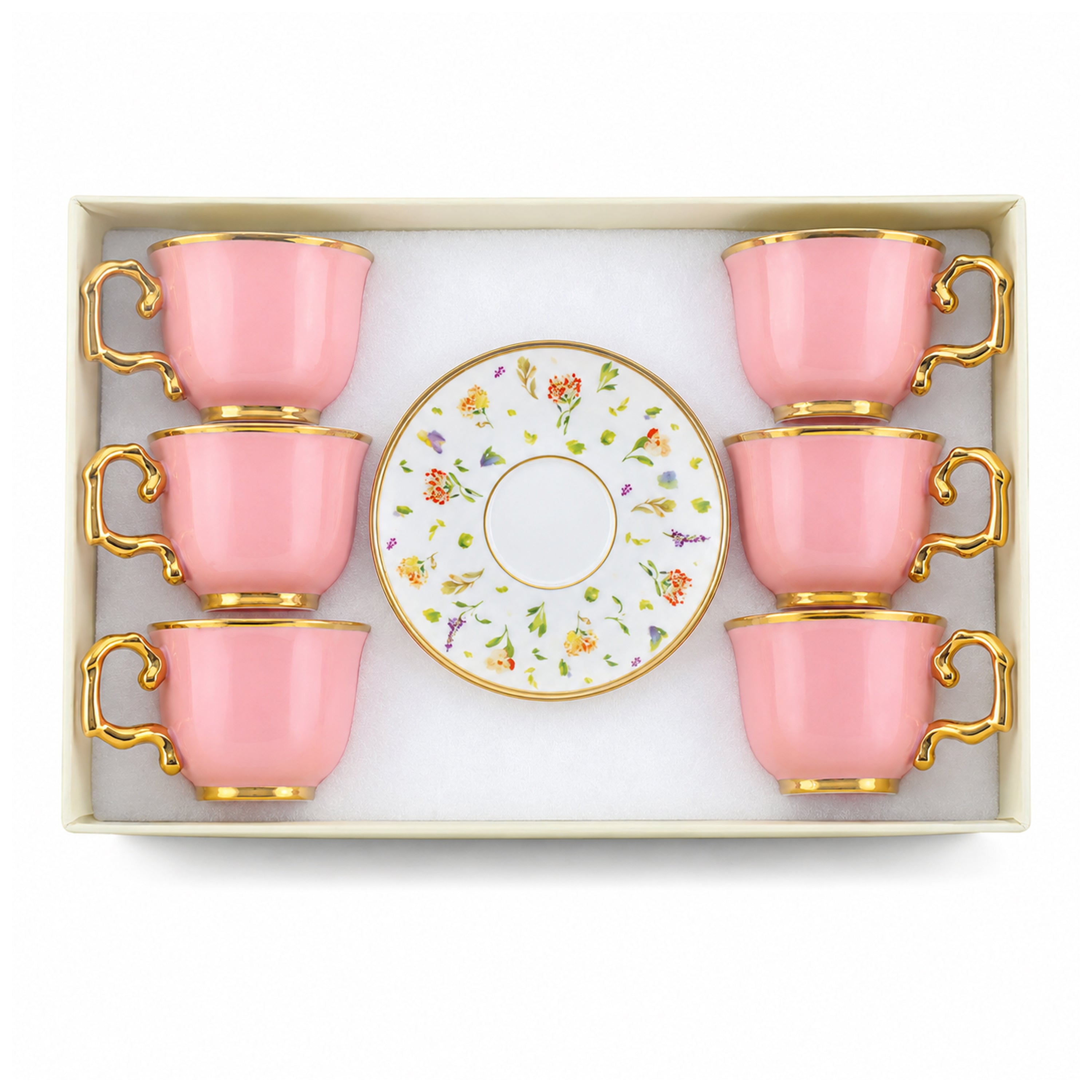 Royal 6-Piece Ceramic "Blush Pink" Cup And Saucer Set With Gift Box